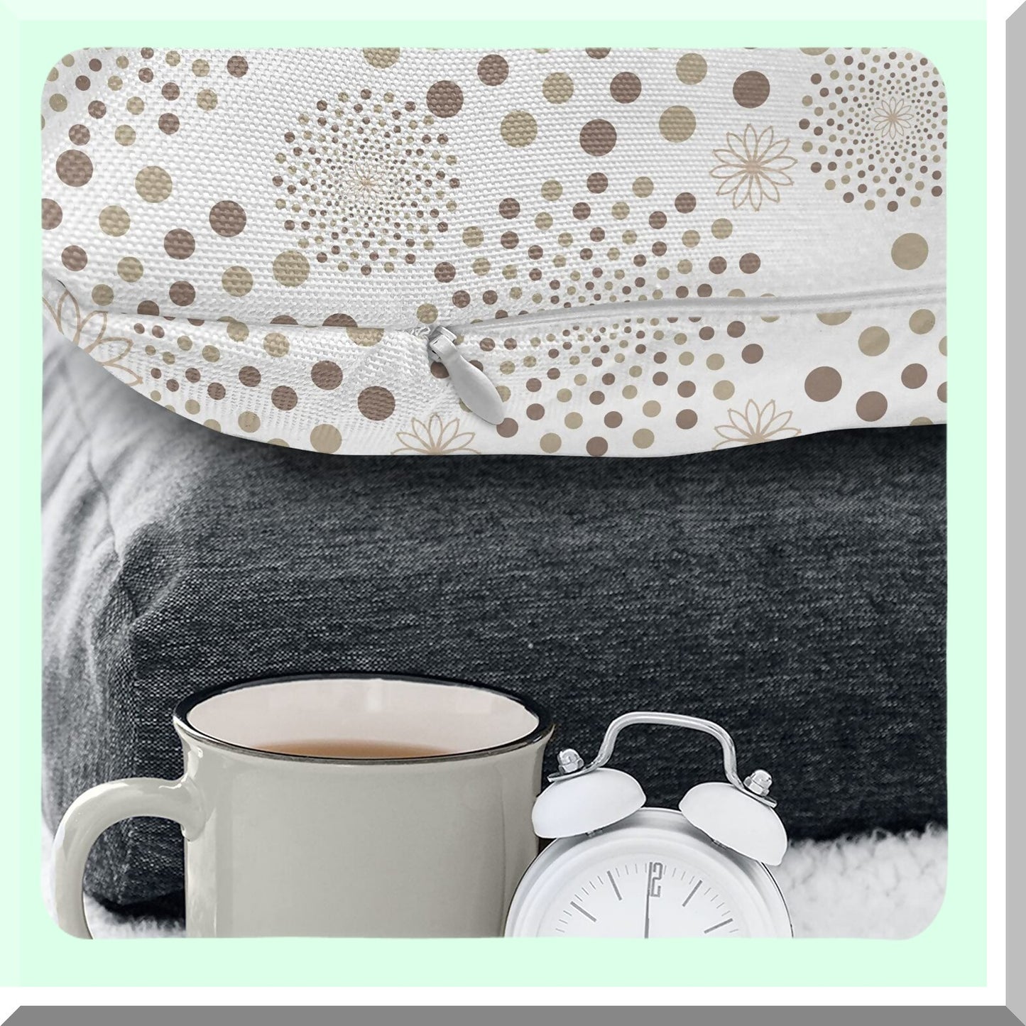 Geometric Floral Dots Monochromic Nostalgia Circles Throw Pillow - Warm Taupe Cocoa - 36" X 16"