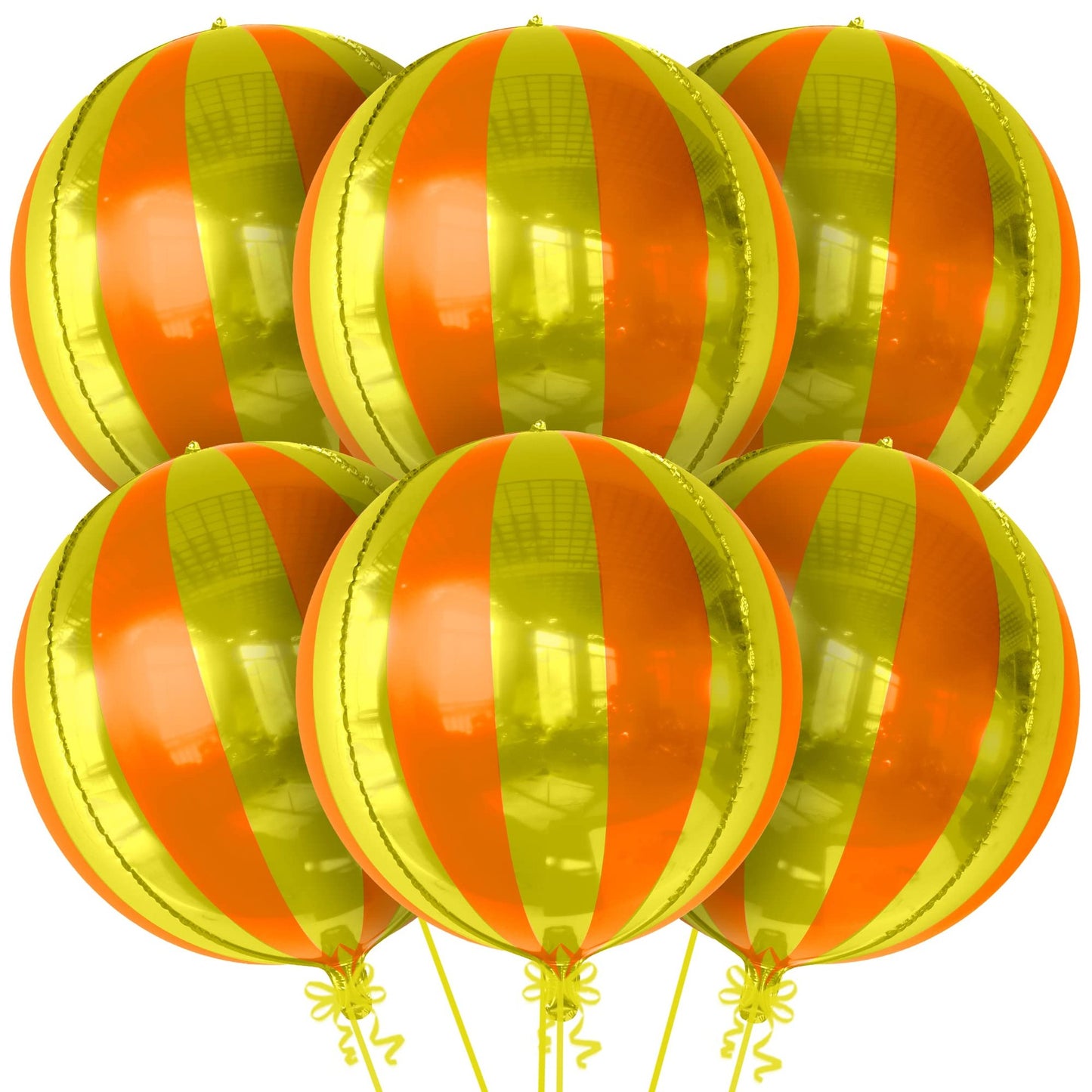 Orange Gold Striped Balloons - 22 Inch, Pack of 6 | F Balloons for Theme Party Decorations | Vibrant Orange & Gold Colors for Festive Atmosphere