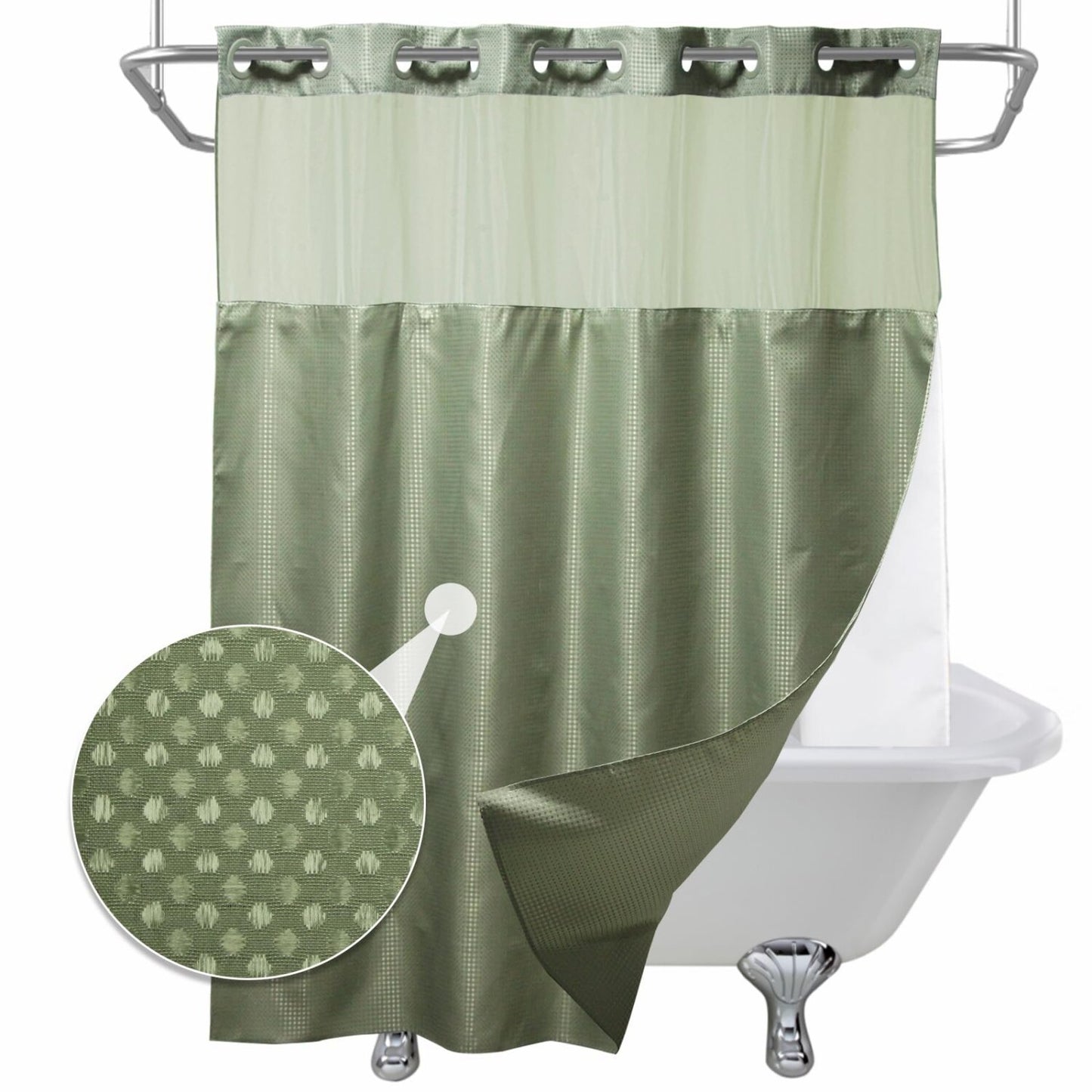 Green Waffle Weave Shower Curtain with Liner 72x74 Inch