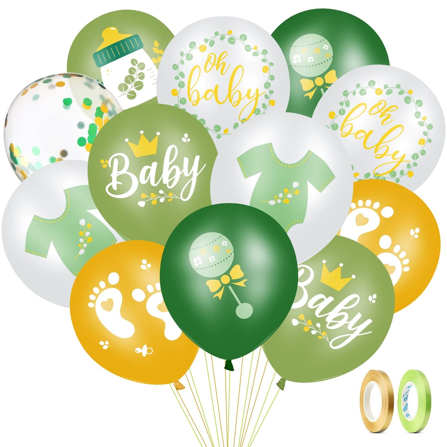 Greenery Baby Bash Balloon Set - 50 Sage Green Latex Balloons for 1st Birthday, Gender Reveal, and Baby Shower Decorations - 12 Inches - Kid-Friendly