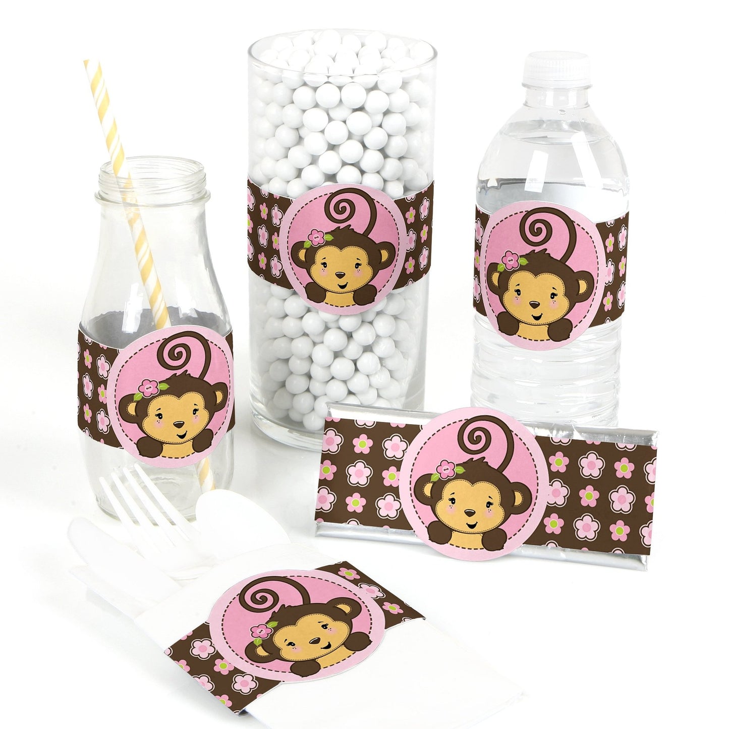 Pink Monkey Girl DIY Party Supplies for Baby Shower or Birthday