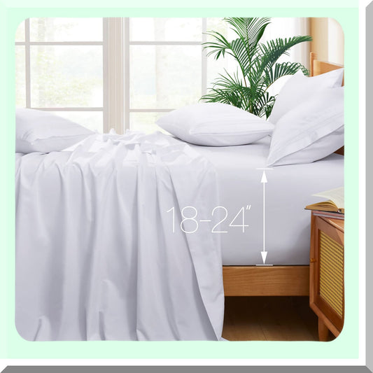 UltraLux 1800 Thread Count Microfiber Extra Deep Pocket Sheet Set - 6 Piece Hotel Luxury Bedding for Mattresses 18-24 Inches Deep - Ultra Soft White Sheets