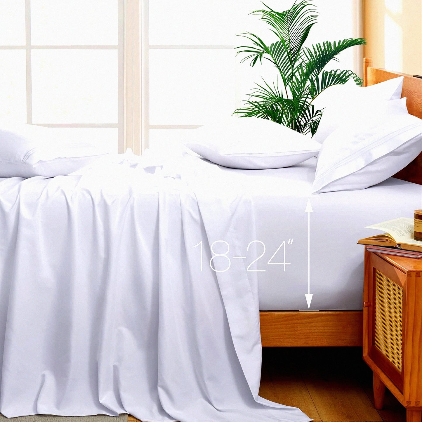 UltraLux 1800 Thread Count Microfiber Extra Deep Pocket Sheet Set - 6 Piece Hotel Luxury Bedding for Mattresses 18-24 Inches Deep - Ultra Soft White Sheets