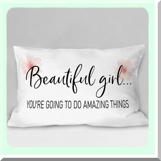 Amazing Things Soft Throw Pillow Cover - Motivational Quotes Decor for Girls Room & Living Room Sofa - Beautiful Girl Quotes Decorative Pillowcase (12 x 20 Inch)