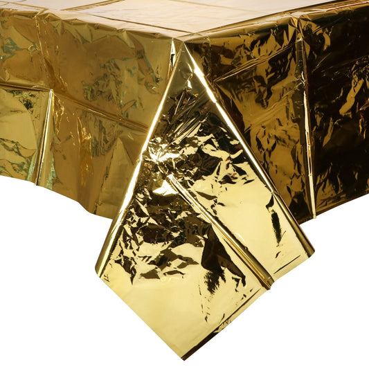 Gold Metallic Plastic Table Covers, 54x108 in. (Pack of 18)