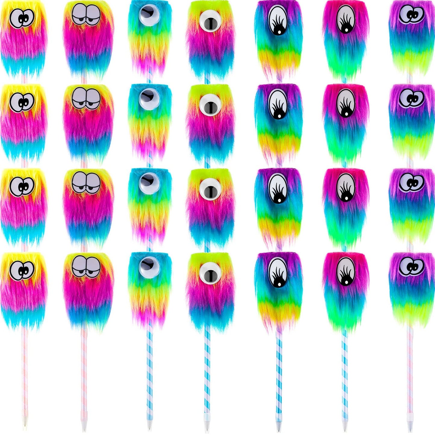 Rainbow Fluffy Fun Pens - 28 Piece Novelty Set for Kids, Girls, Boys - Colorful Party Favors for School, Office, Birthday Celebrations