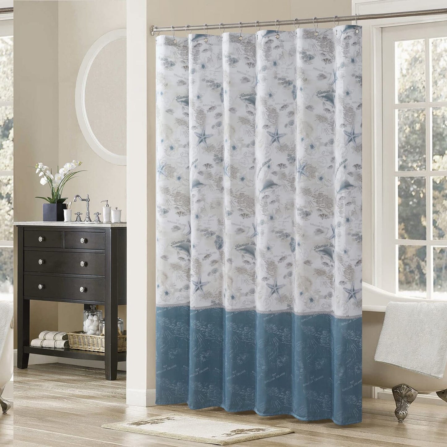 Ocean Waterproof Fabric Coastal Shells Shower Curtain