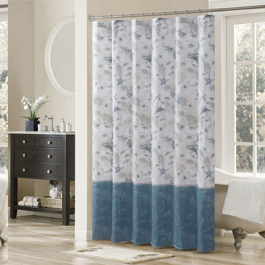 Ocean Waterproof Fabric Coastal Shells Shower Curtain