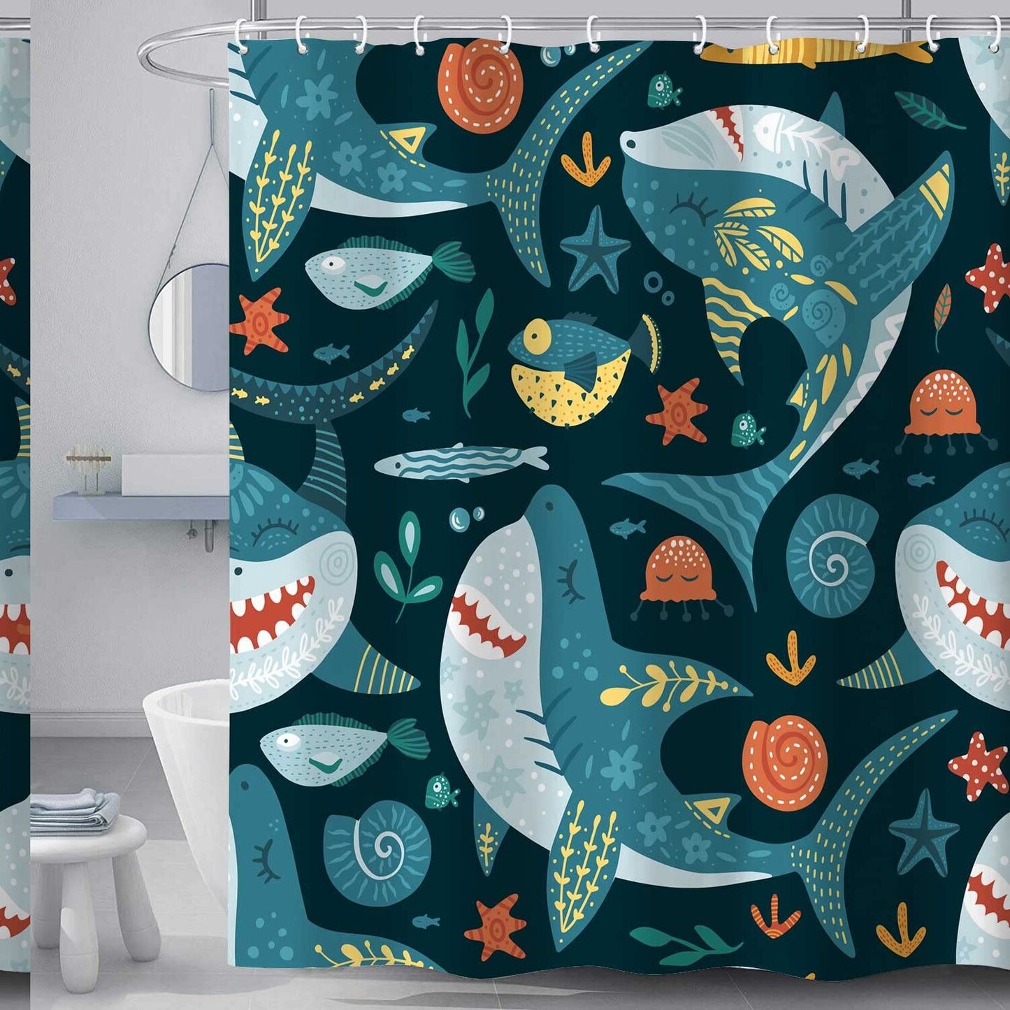 Shark Shower Curtain for Kids 69x70 Inches