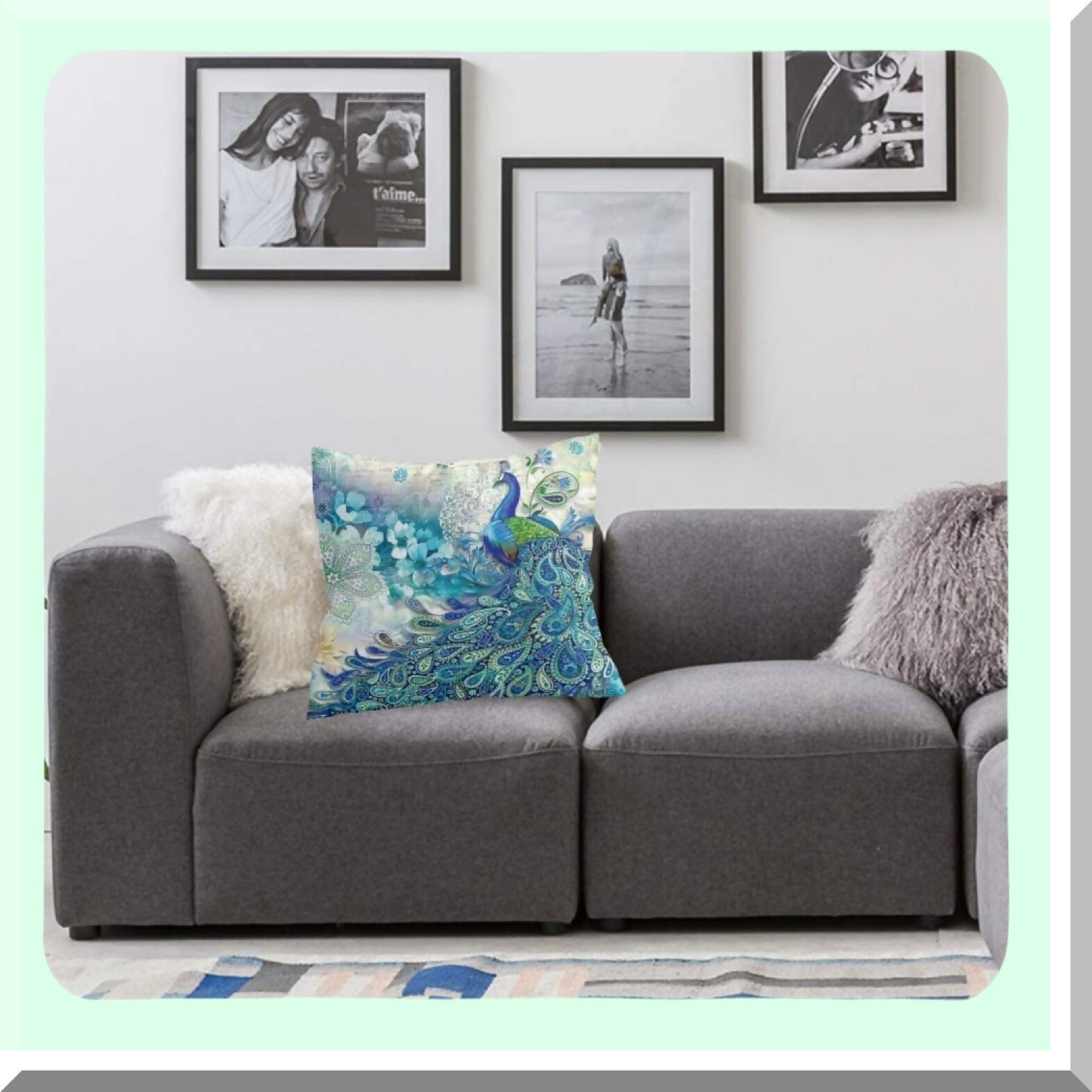 Watercolor Teal Peacock Decorative Pillow Covers - Set of 2 | Vintage Turquoise Gifts | Microfiber Fabric | Home Sofa Couch Bed Decor | Square 16x16 Inches