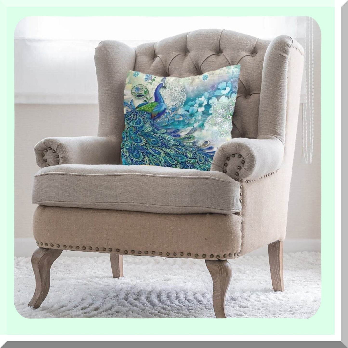 Watercolor Teal Peacock Decorative Pillow Covers - Set of 2 | Vintage Turquoise Gifts | Microfiber Fabric | Home Sofa Couch Bed Decor | Square 16x16 Inches