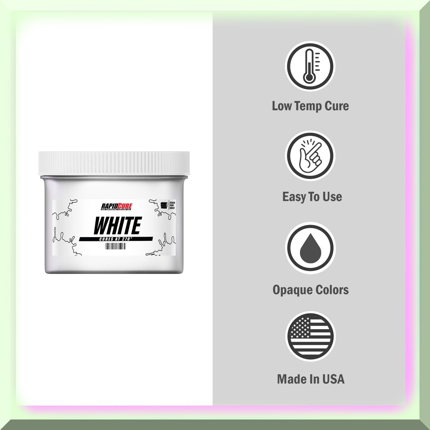 QuickWhite Silk Screen Ink 8oz Low Temp Cure Plastisol