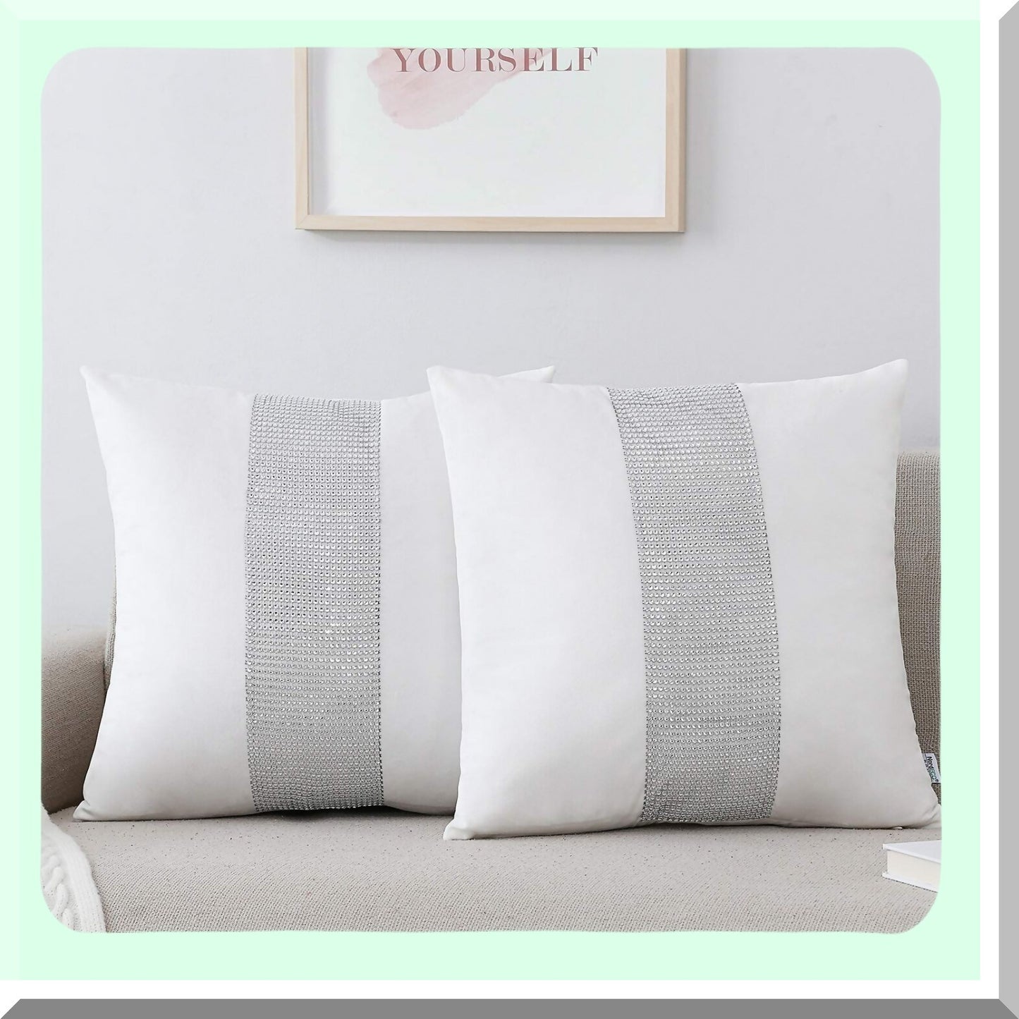Luxury Velvet Pillowcase Set - Soft Decorative Cushion Covers for Bed Decor - 18x18 White Throw Pillow Covers - Set of 2