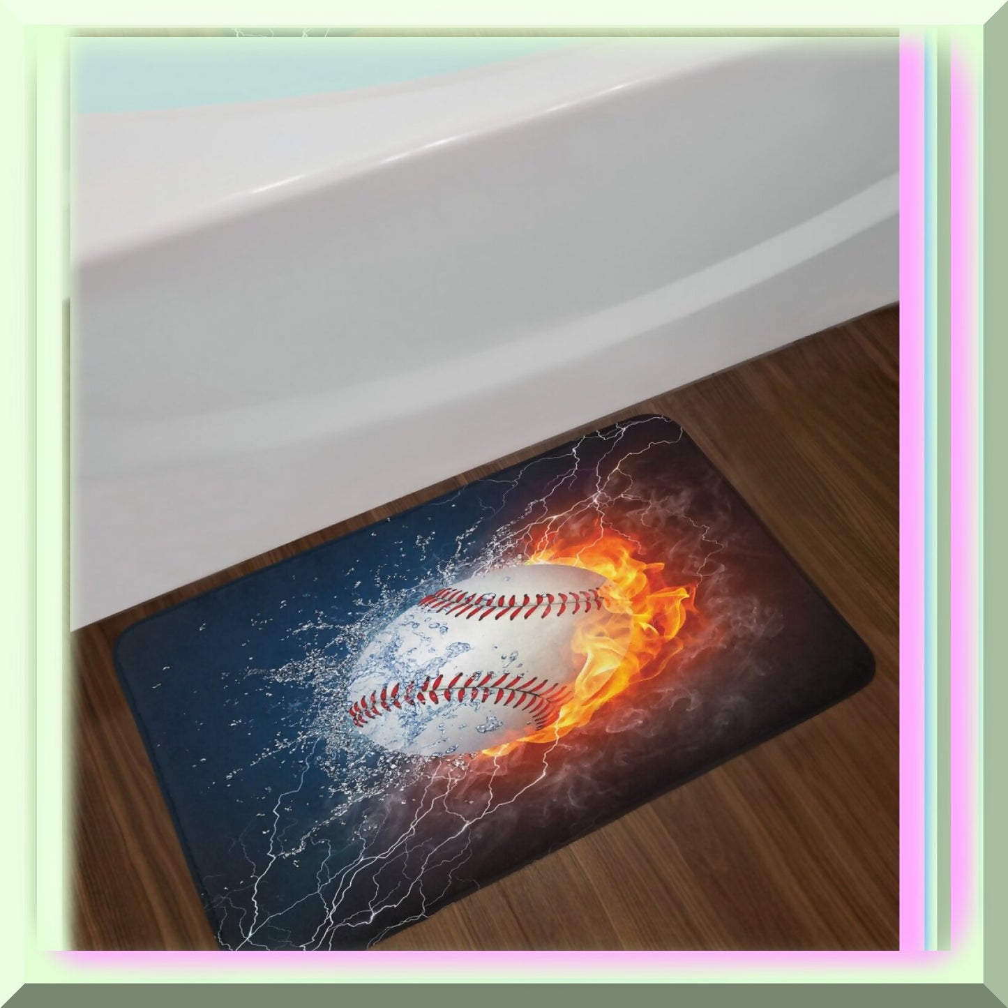 Sports Bath Mat, Baseball & Water Splash, Plush, 30.2" x 20"