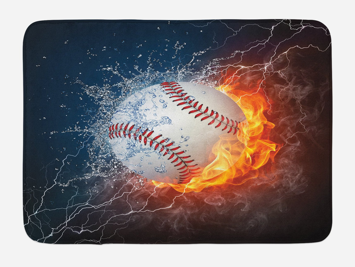 Sports Bath Mat, Baseball & Water Splash, Plush, 30.2" x 20"