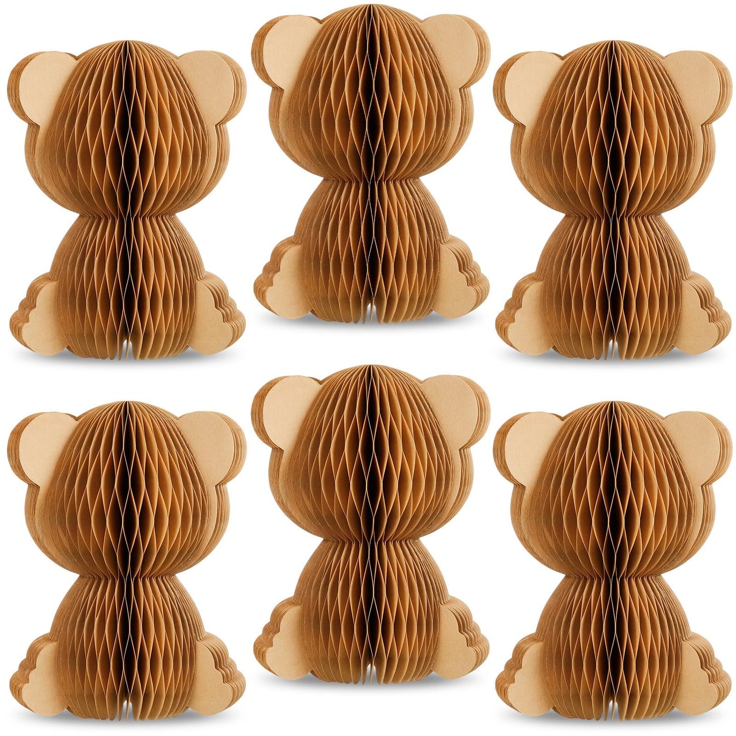 Bear Honeycomb Centerpieces - Set of 6 Paper Bear Decorations with Magnetic Closure. Perfect for Baby Showers, Kids Birthday Parties, and Table Decor.