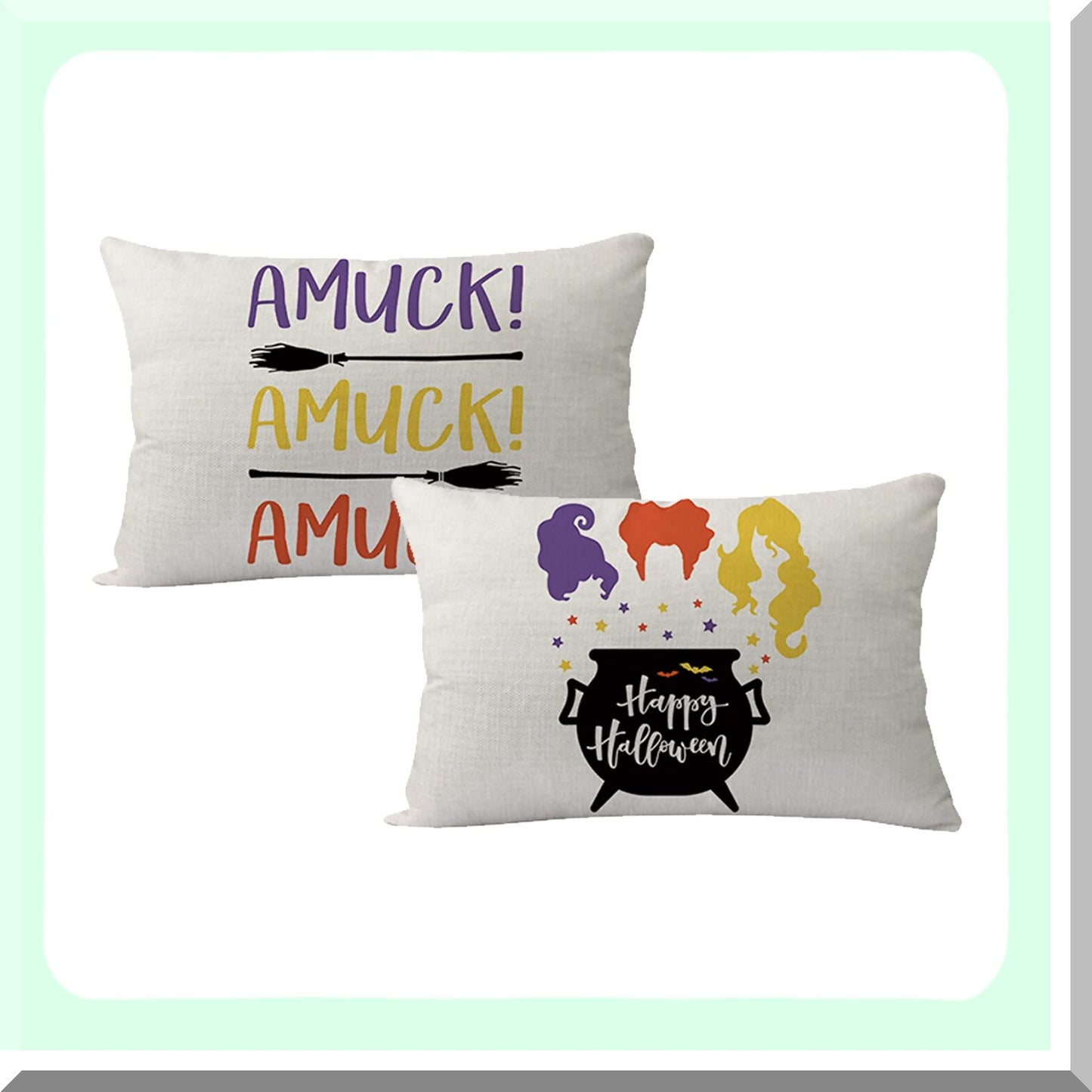 Colorful Farmhouse Holiday Pillow Covers - Set of 2 Sanderson Sisters Amuck Rectangular Cushion Cover. Decorate your home with these festive pillowcases!