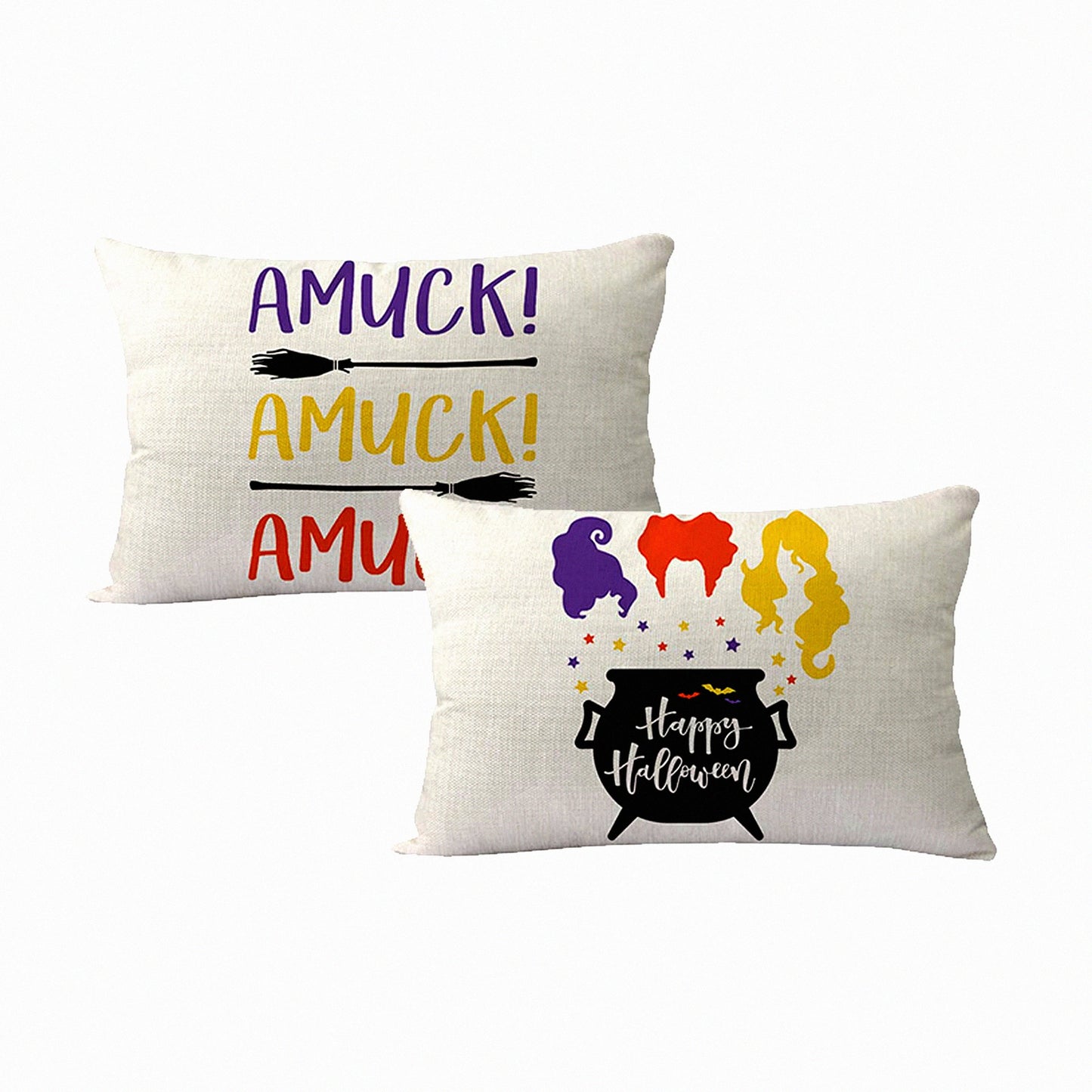 Colorful Farmhouse Holiday Pillow Covers - Set of 2 Sanderson Sisters Amuck Rectangular Cushion Cover. Decorate your home with these festive pillowcases!