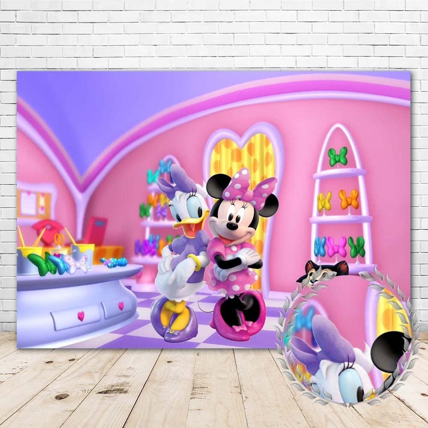 Minnie Daisy Bowtique Birthday Backdrop - 7x5 Vinyl Background for Girls 2nd Birthday Party Supplies - Happy Minnie Mouse & Daisy Duck Theme