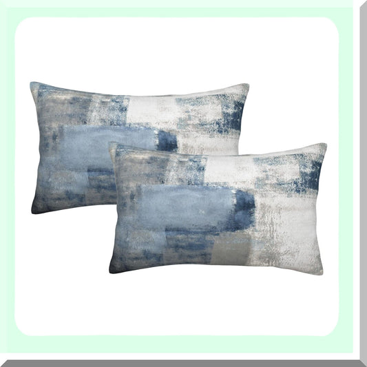 Modern Abstract Navy Blue Grey Throw Pillow Covers - Set of 2 Gray White Art Painting Cushion Covers 12x20 Inch for Couch Sofa - Stylish Home Decor Gift