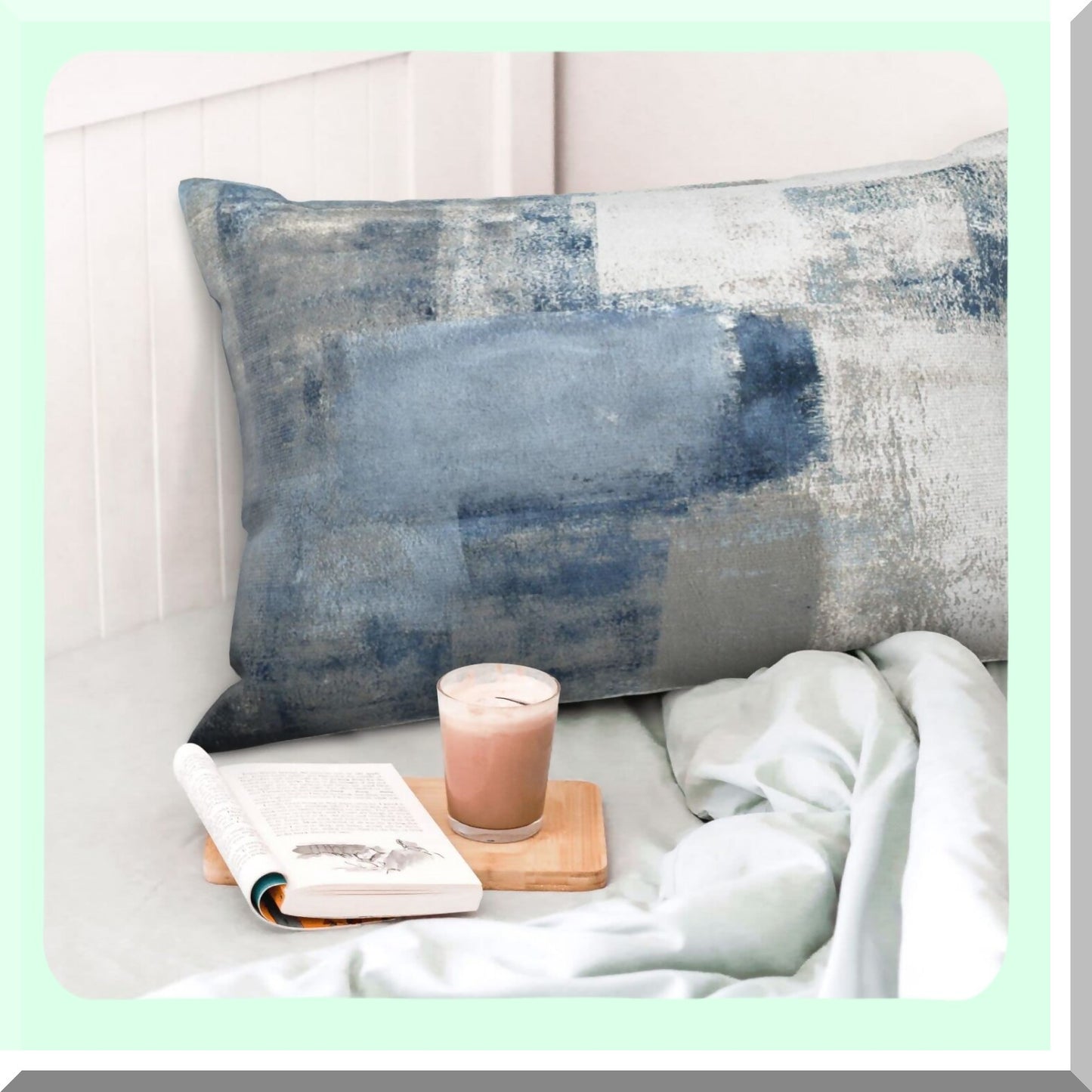 Modern Abstract Navy Blue Grey Throw Pillow Covers - Set of 2 Gray White Art Painting Cushion Covers 12x20 Inch for Couch Sofa - Stylish Home Decor Gift