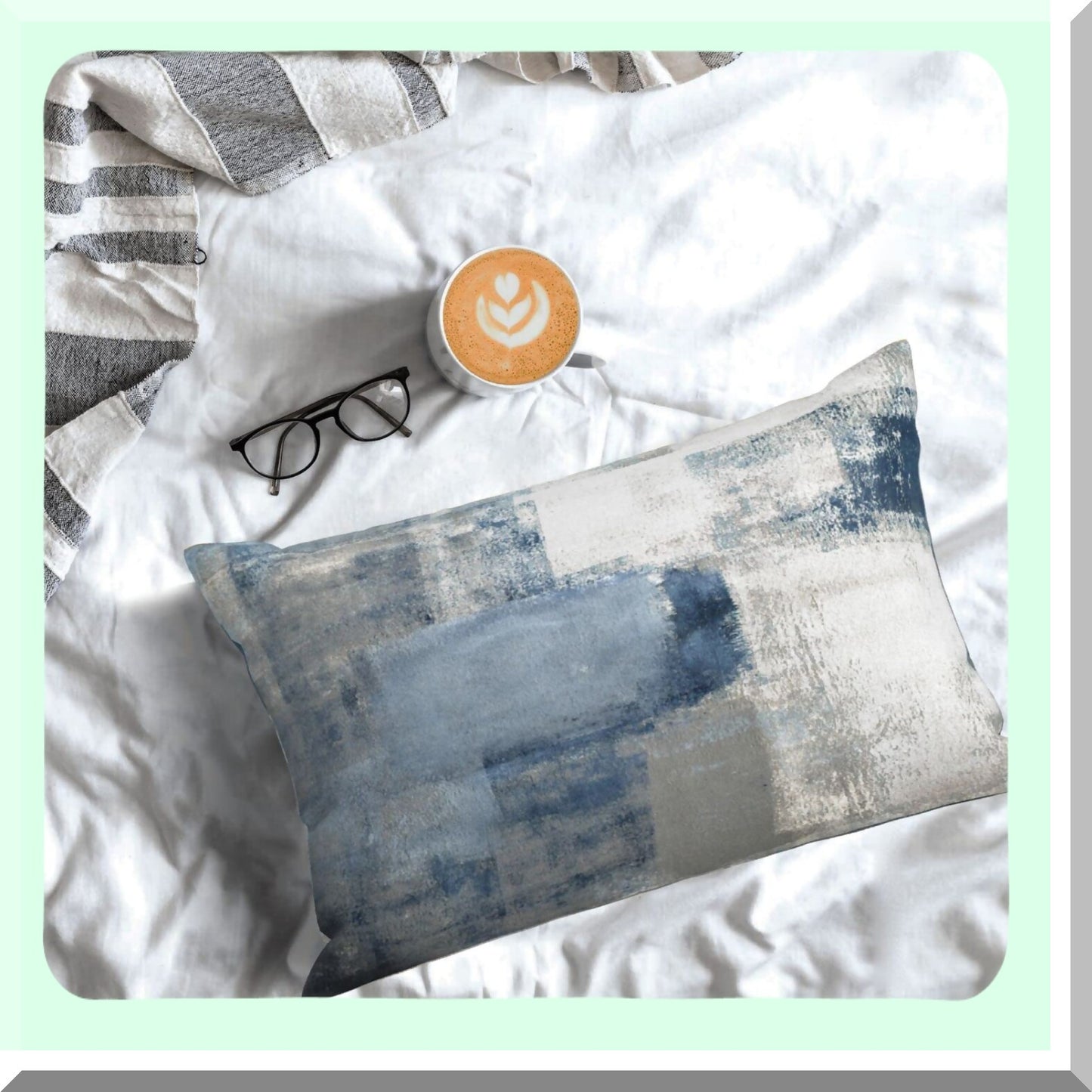 Modern Abstract Navy Blue Grey Throw Pillow Covers - Set of 2 Gray White Art Painting Cushion Covers 12x20 Inch for Couch Sofa - Stylish Home Decor Gift