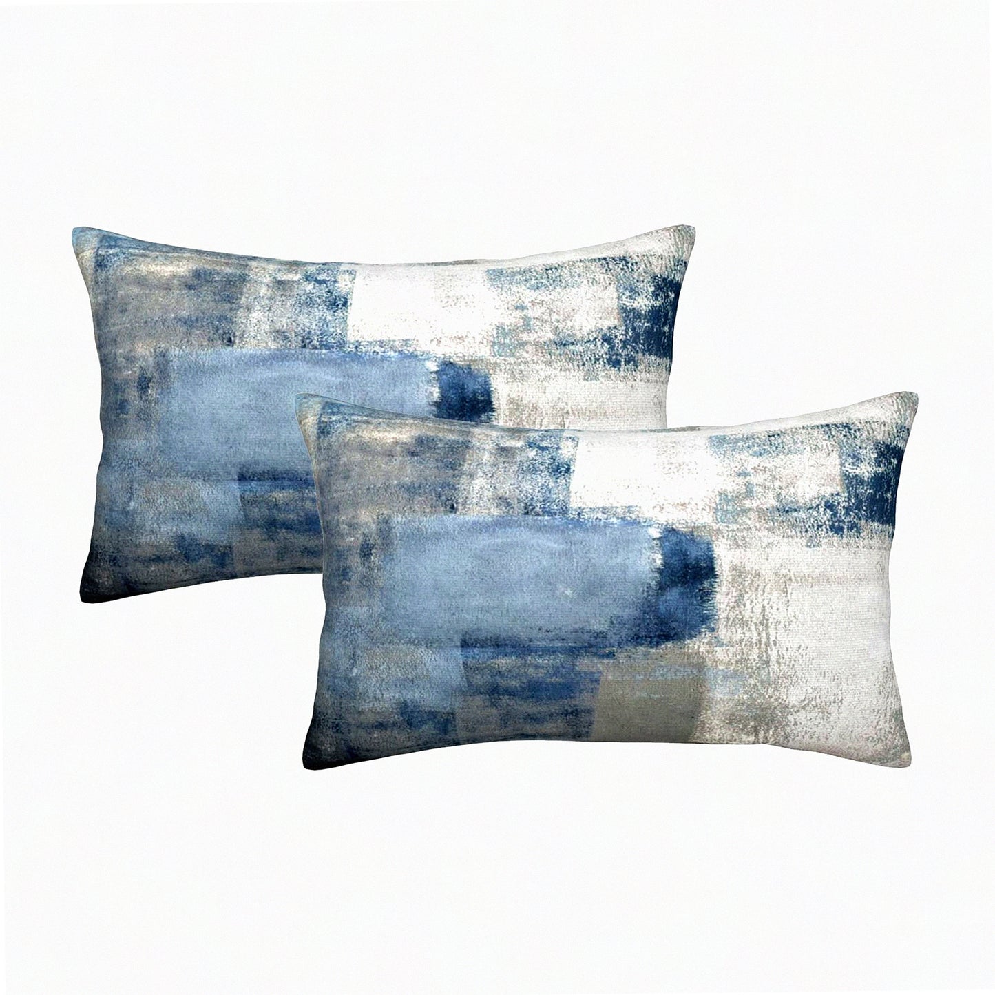 Modern Abstract Navy Blue Grey Throw Pillow Covers - Set of 2 Gray White Art Painting Cushion Covers 12x20 Inch for Couch Sofa - Stylish Home Decor Gift
