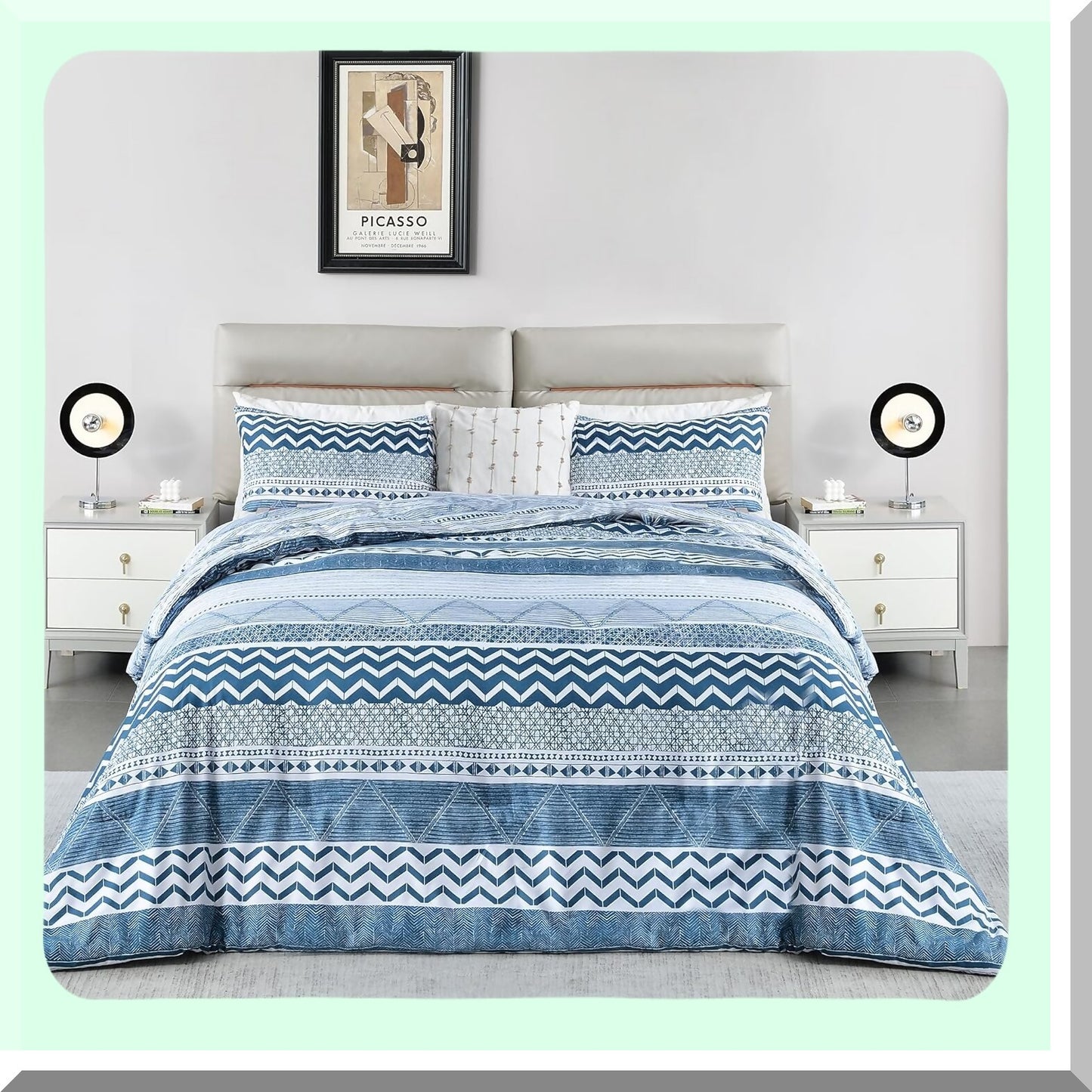 Boho Bliss Comforter Set - 3 Piece Bed in a Bag, Soft Lightweight Bohemian Comforter Set for All Seasons, Includes Comforter and 2 Pillowcases in Blue 10490 Inch
