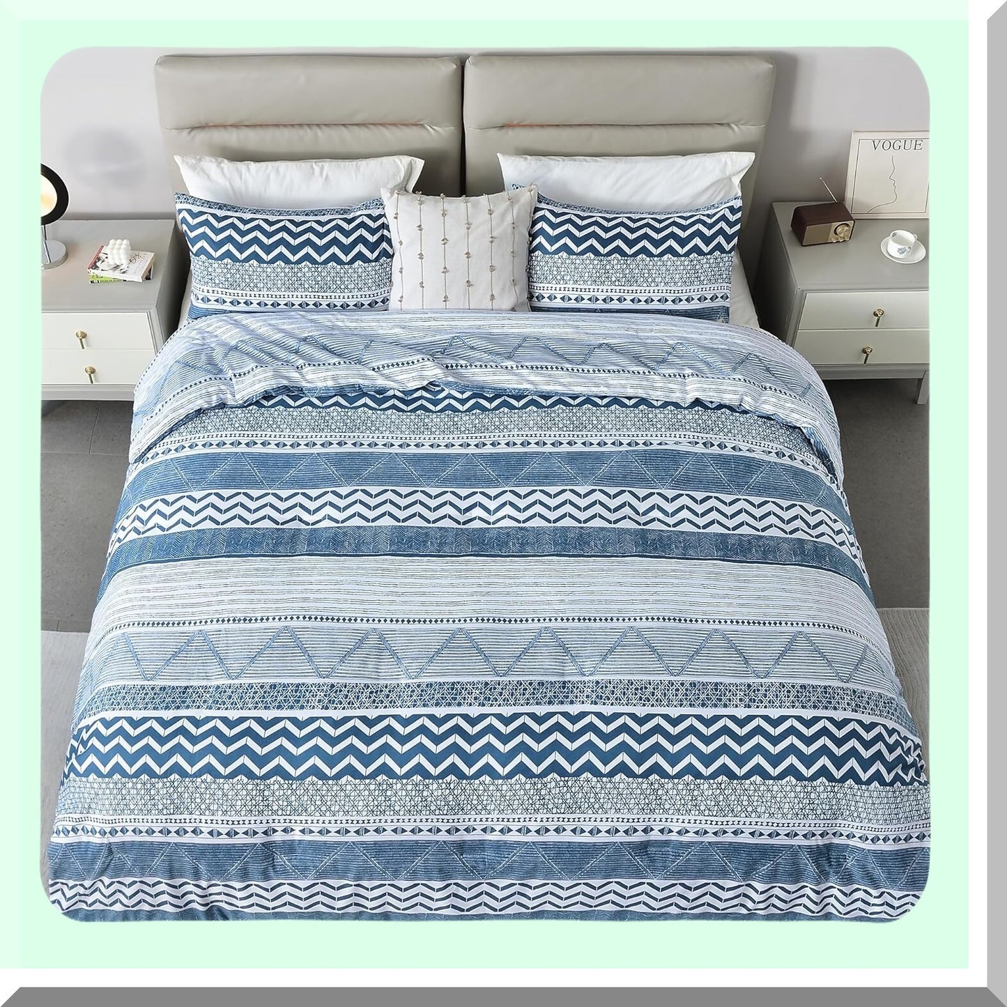 Boho Bliss Comforter Set - 3 Piece Bed in a Bag, Soft Lightweight Bohemian Comforter Set for All Seasons, Includes Comforter and 2 Pillowcases in Blue 10490 Inch