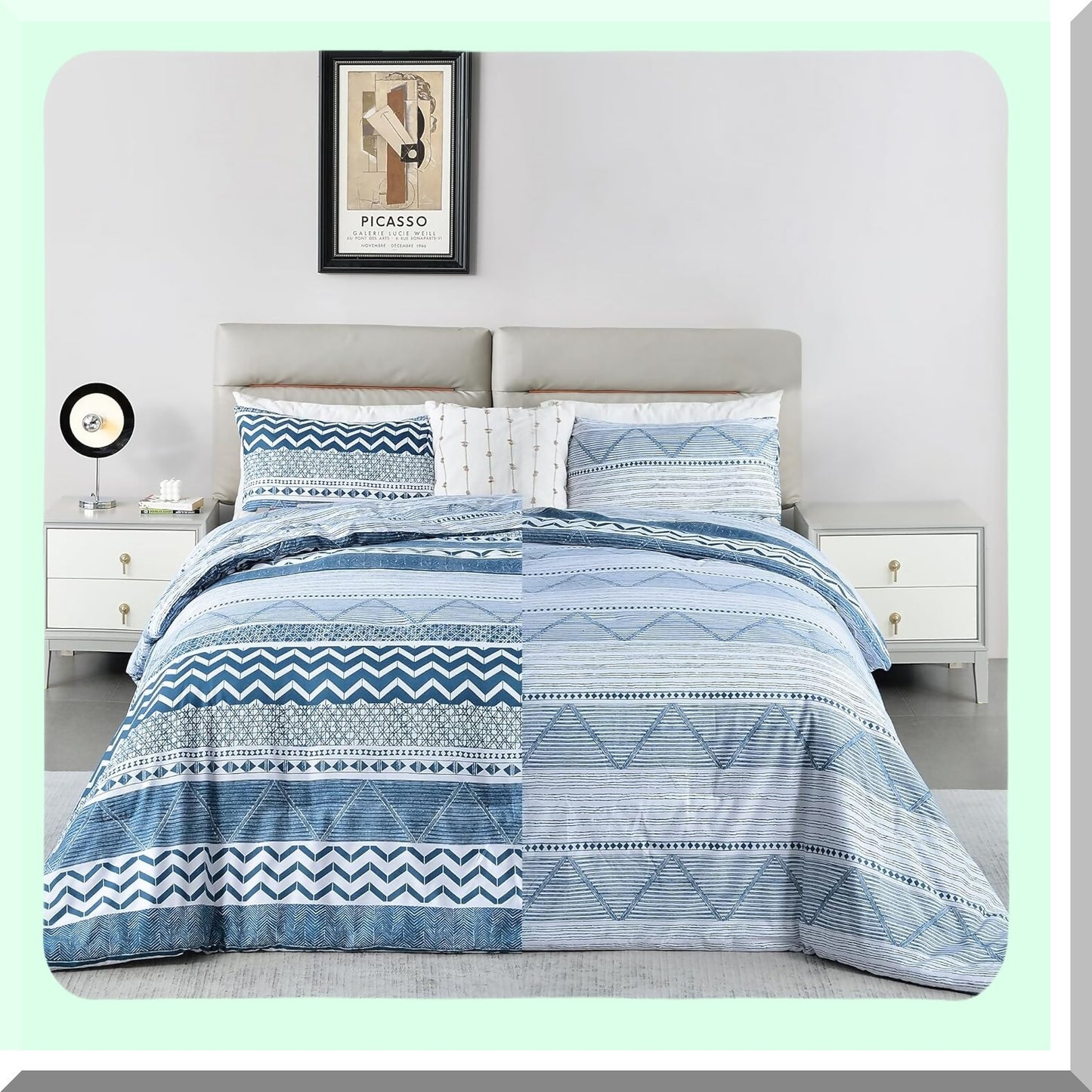 Boho Bliss Comforter Set - 3 Piece Bed in a Bag, Soft Lightweight Bohemian Comforter Set for All Seasons, Includes Comforter and 2 Pillowcases in Blue 10490 Inch