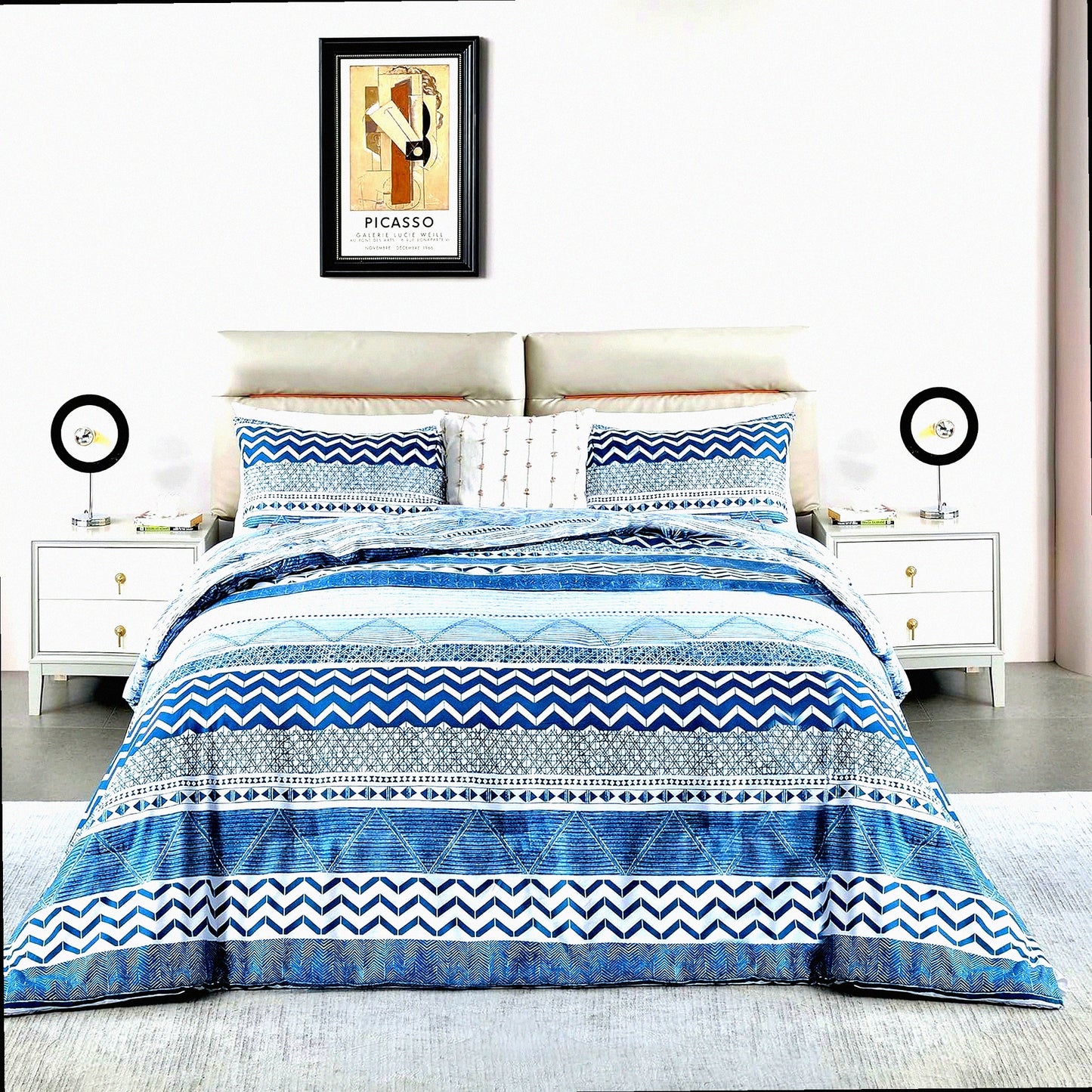 Boho Bliss Comforter Set - 3 Piece Bed in a Bag, Soft Lightweight Bohemian Comforter Set for All Seasons, Includes Comforter and 2 Pillowcases in Blue 10490 Inch