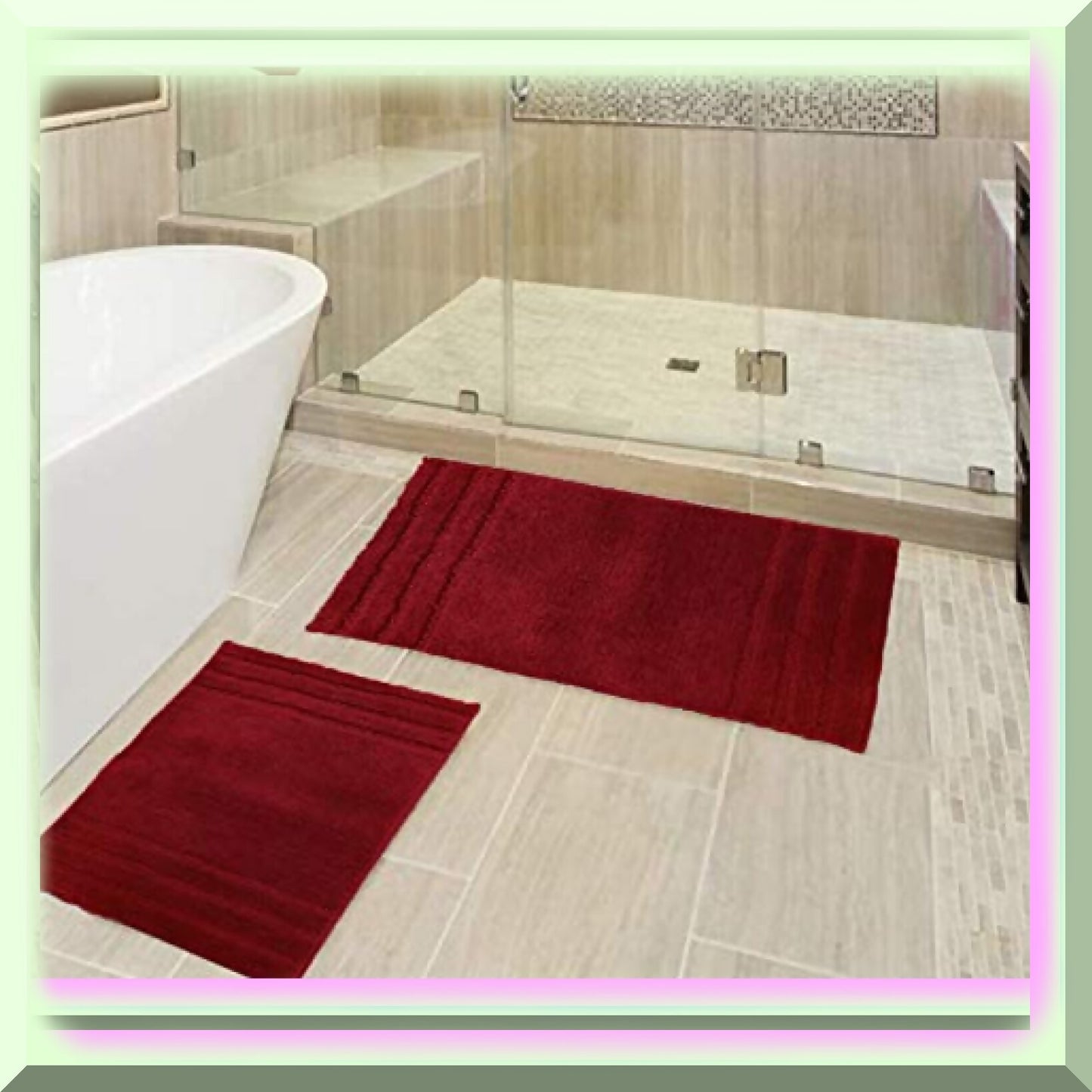 Rectangular Non Slip Plush Shaggy Bath Mat Set