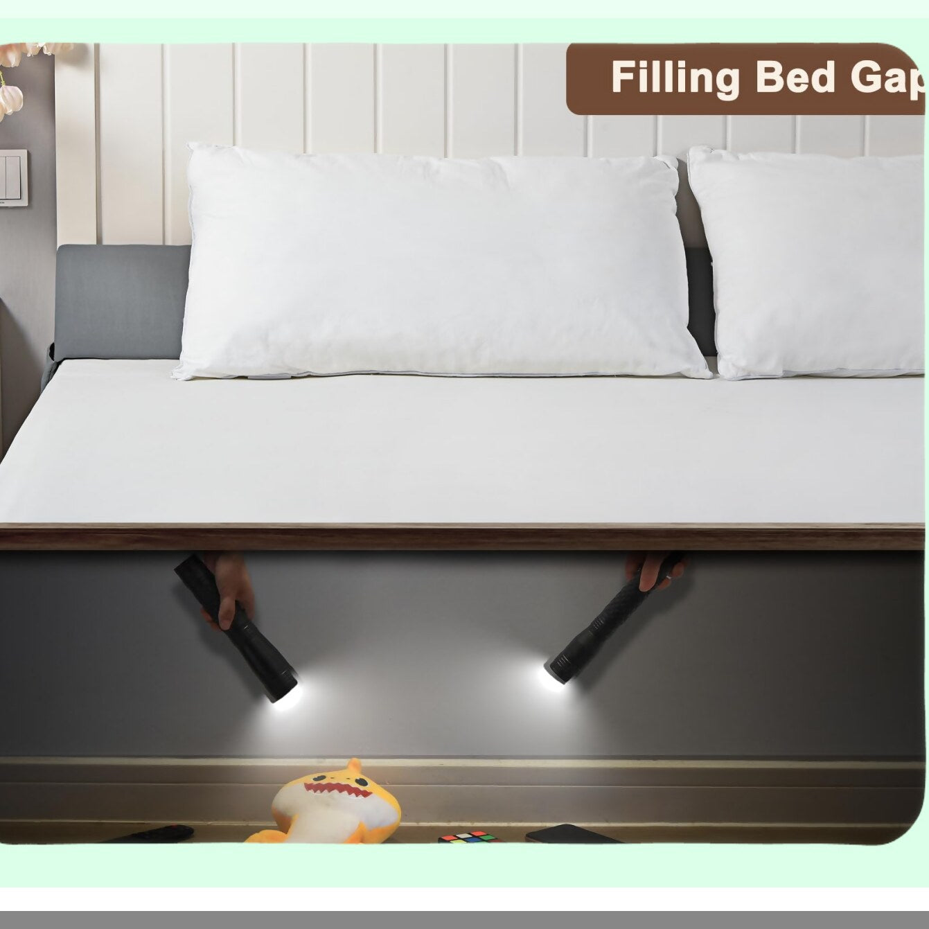 Headboard Gap Pillow Wedge - Mattress Gap Filler - Close 0-3.5" Gap - Bed Wedge Pillow for Headboard - Gray - Sleep Comfort - Bedding Accessory