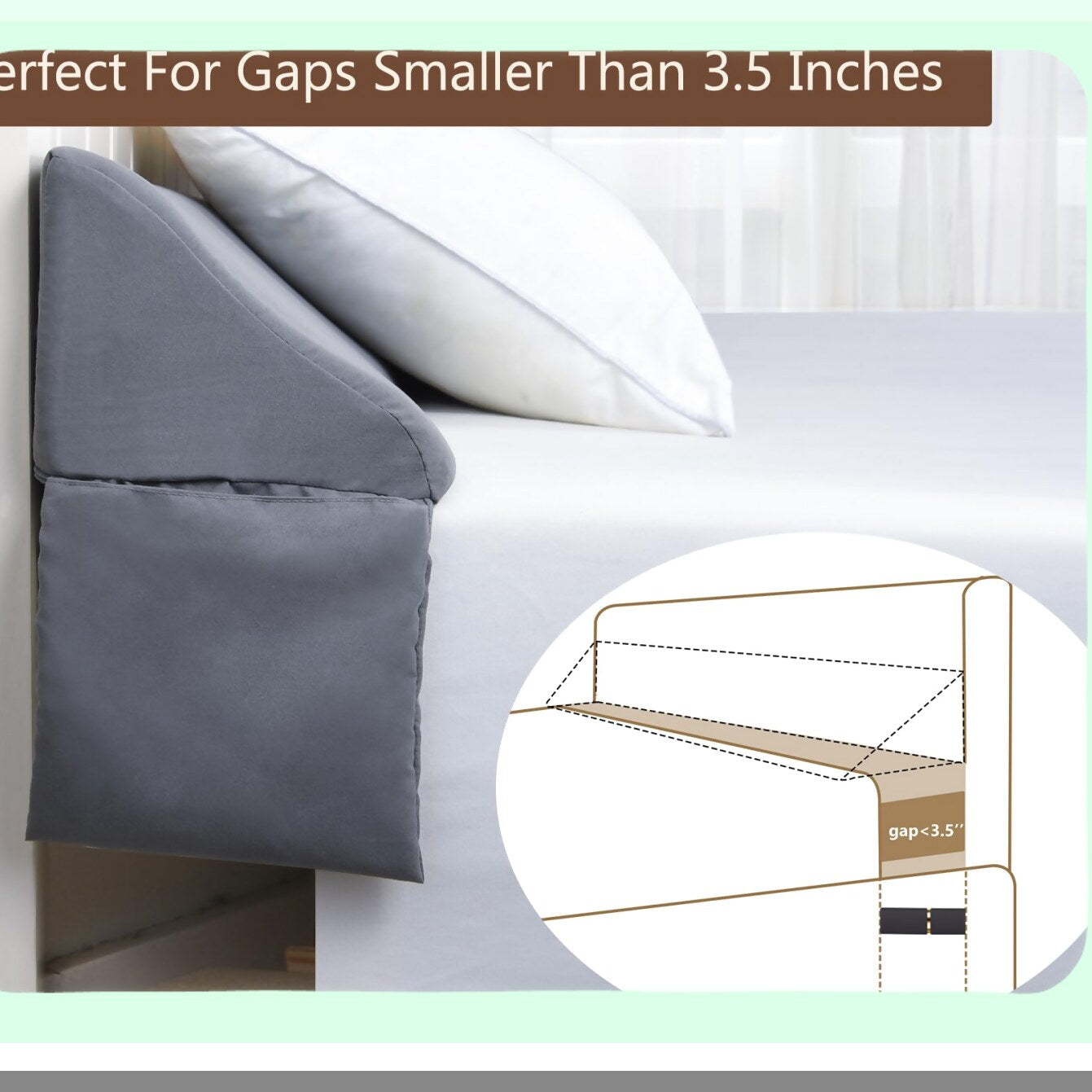 Headboard Gap Pillow Wedge - Mattress Gap Filler - Close 0-3.5" Gap - Bed Wedge Pillow for Headboard - Gray - Sleep Comfort - Bedding Accessory