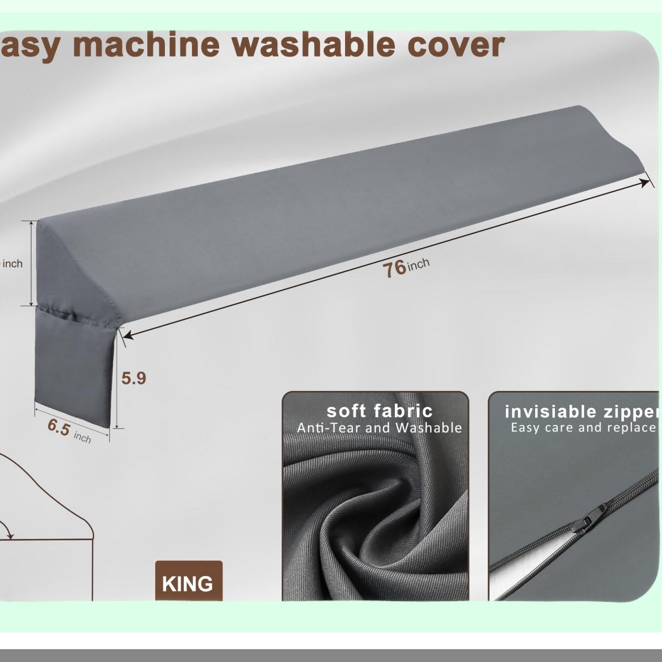 Headboard Gap Pillow Wedge - Mattress Gap Filler - Close 0-3.5" Gap - Bed Wedge Pillow for Headboard - Gray - Sleep Comfort - Bedding Accessory