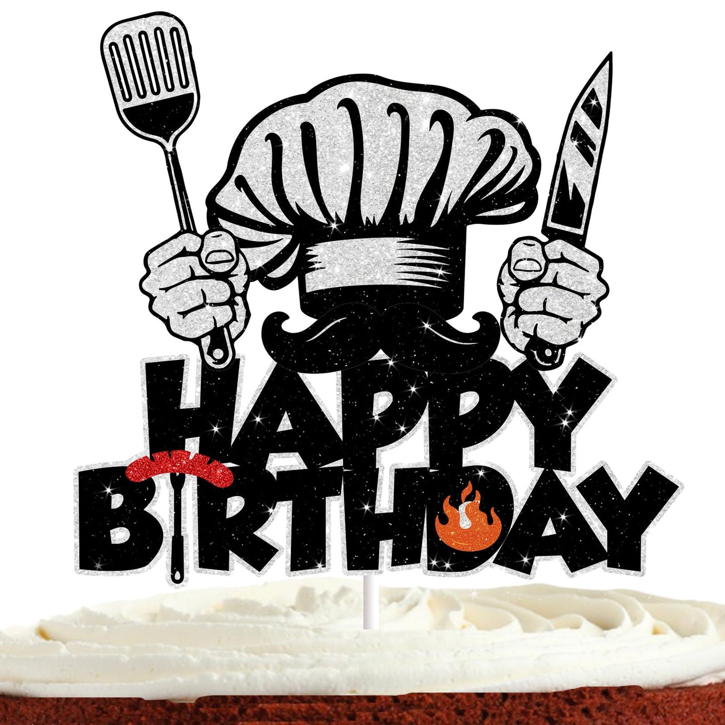 Birthday Chef Cake Topper - Glitter Cooking Adventure! Perfect for Boys, Girls, Men. Ideal for Masterchef Party, Baking, BBQ, Kitchen Decorations.