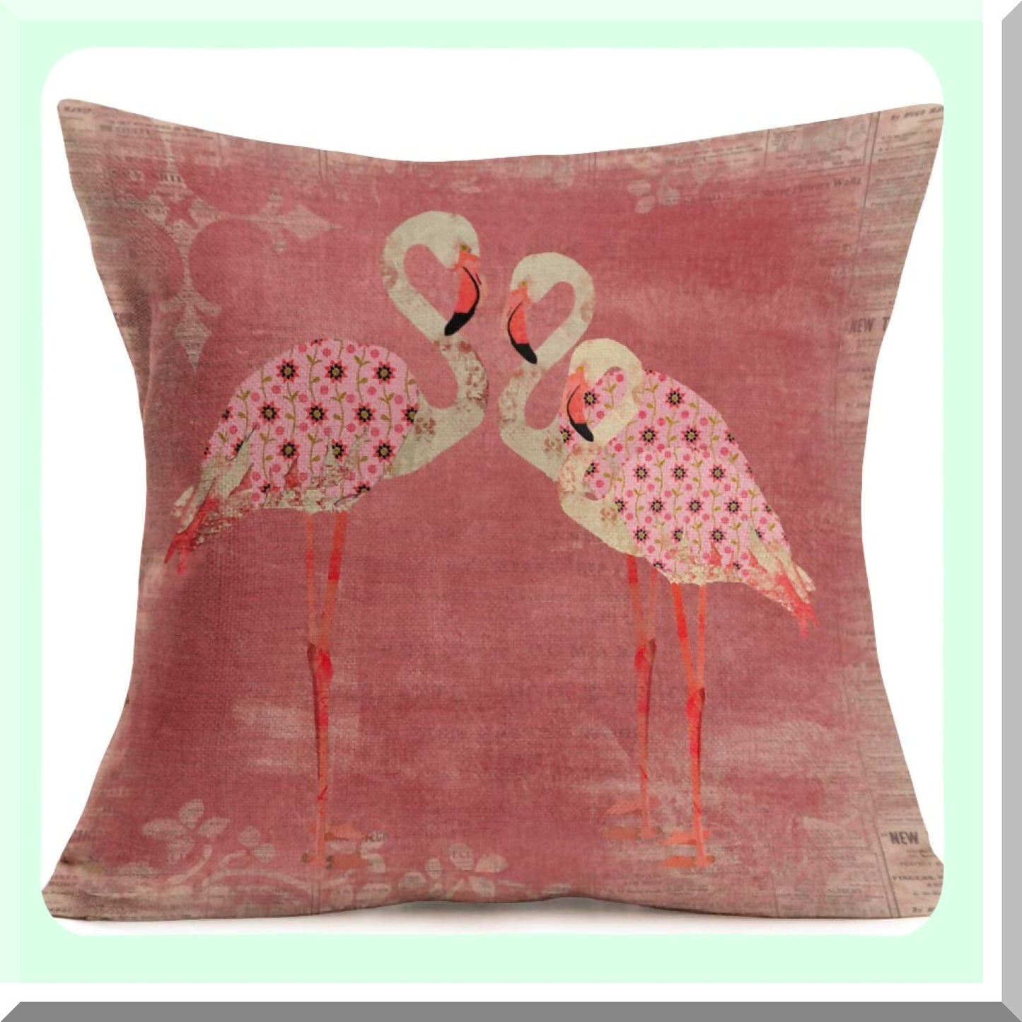 Pink Flamingo Paradise Pillowcase - Vintage Cotton Linen Decorative Cushion Cover for Indoor & Outdoor Use - Sweet Family Throw Pillow with Flamingos Pattern - 18x18 Inch Square Design