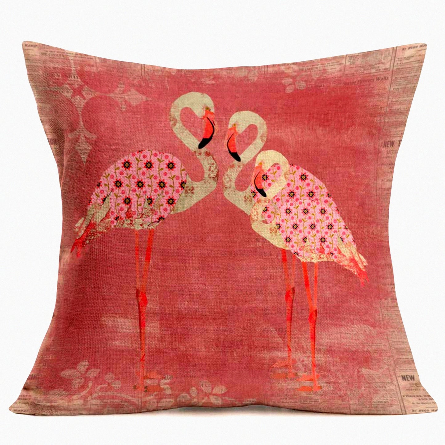 Pink Flamingo Paradise Pillowcase - Vintage Cotton Linen Decorative Cushion Cover for Indoor & Outdoor Use - Sweet Family Throw Pillow with Flamingos Pattern - 18x18 Inch Square Design