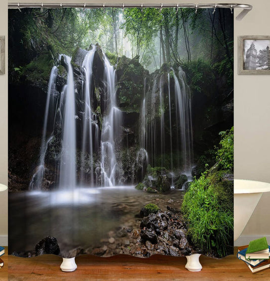 Natural Creek Waterfall Shower Curtain Set 72x72 Inches