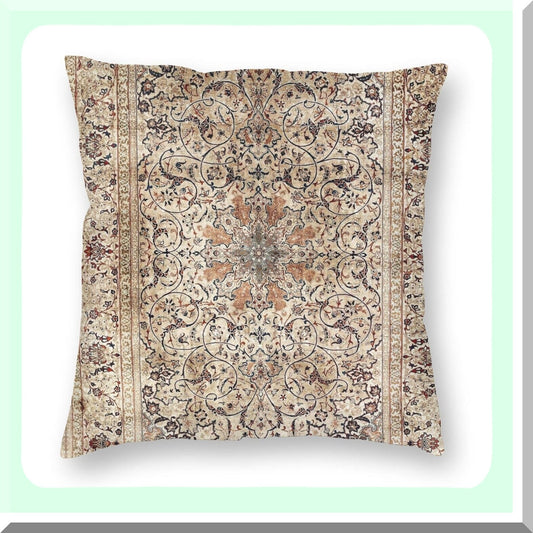 Persian Velvet Silk Throw Pillow - Esfahan Carpet Print Decorative Cushion Cover for Home Living Room Bed Couch Car - 18x18 Inch Soft Pillowcase