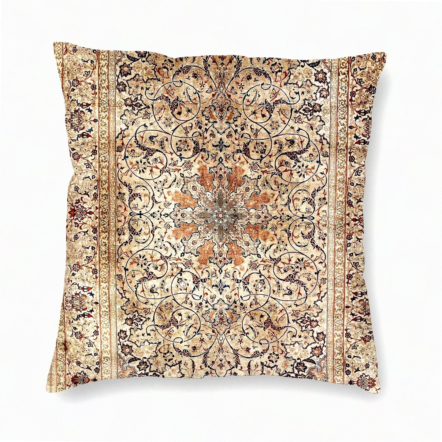 Persian Velvet Silk Throw Pillow - Esfahan Carpet Print Decorative Cushion Cover for Home Living Room Bed Couch Car - 18x18 Inch Soft Pillowcase