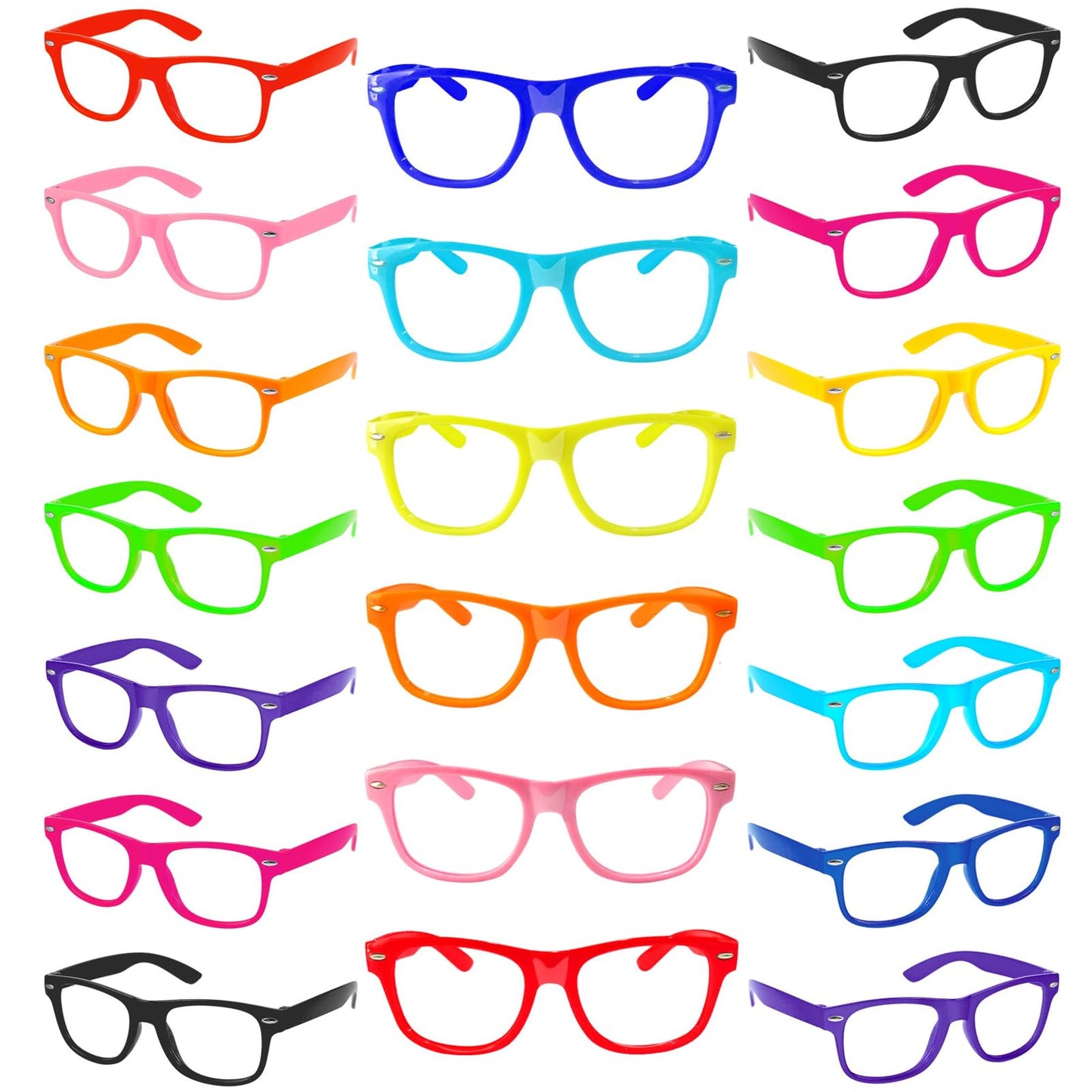 Neon Square Kids Frame Glasses - 20 Pack Ultralight Party Favors for Boys & Girls - Daily Outfit Accessories - Fun Neon Colors