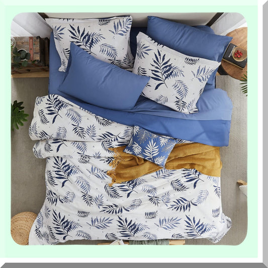 Blue Leaf Textured Comforter Set - Full Size Bedding 8 Piece Bundle with Sheets, Pillowcases, Shams - Soft and Cozy Full Comforter 80"x90"