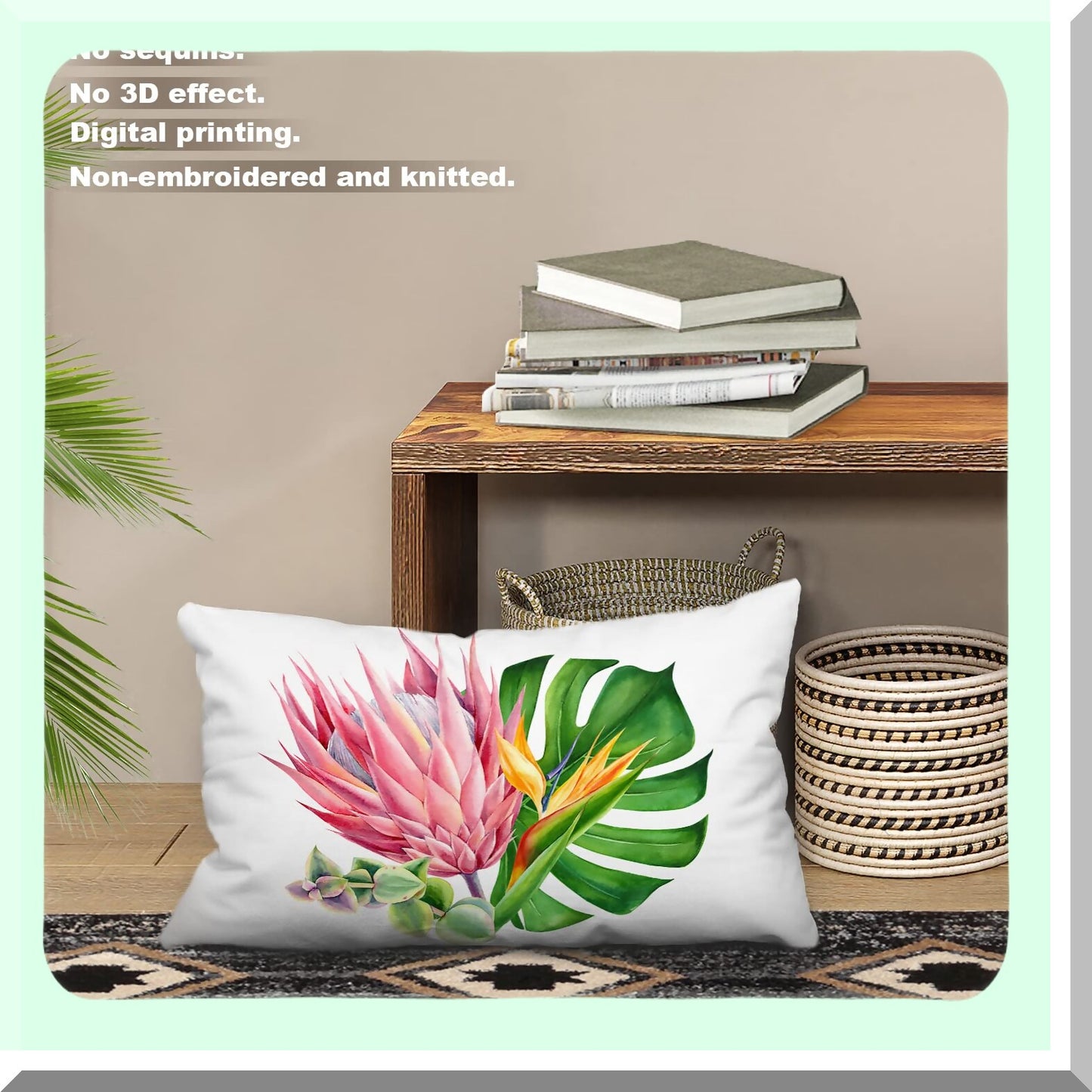 Tropical Bloom Double Sided Pillow Covers - Floral Watercolor Leaf Throw Cushion Set - Pink Decorative Sofa Lumbar 12x20 Inches (Set of 2)