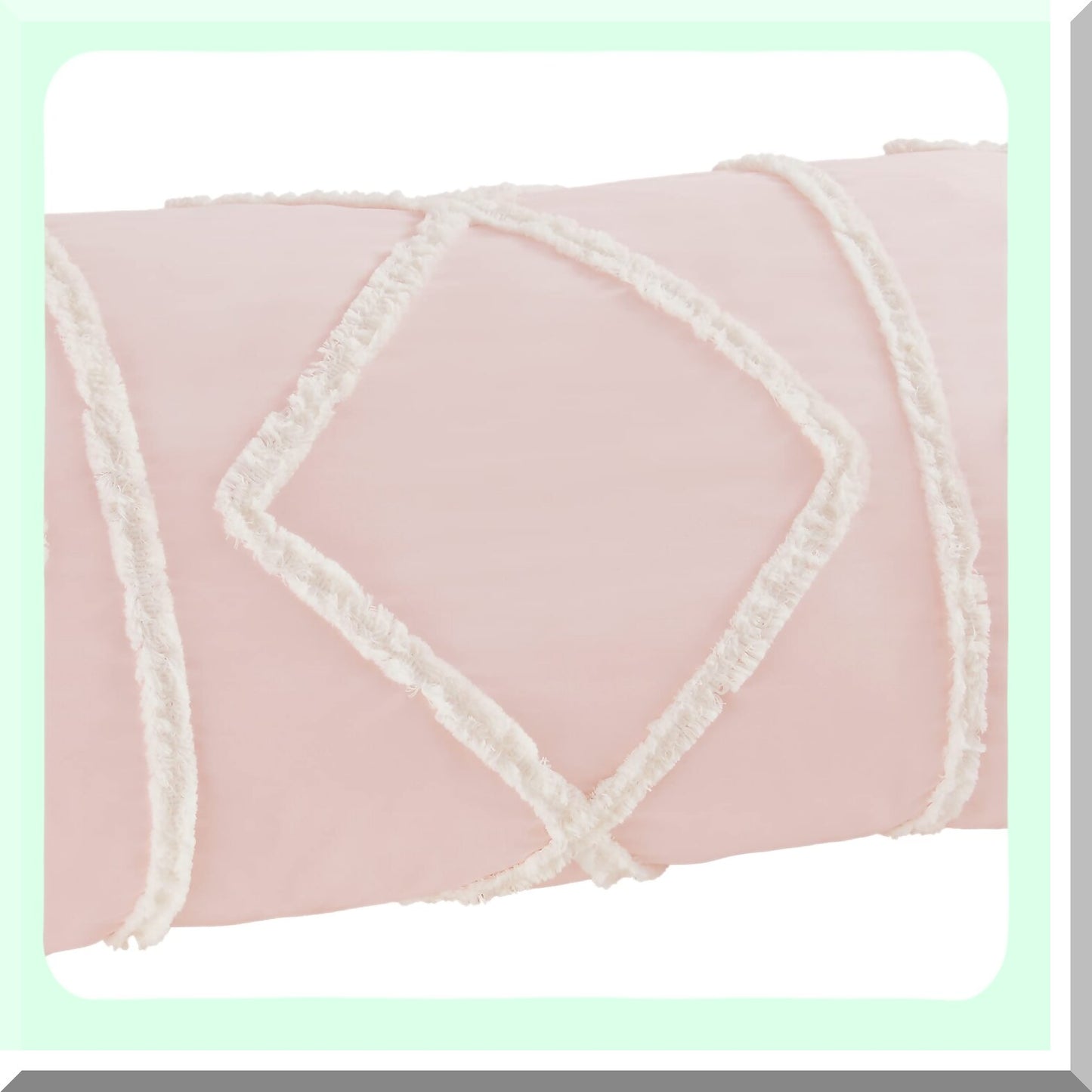 Blush Pink Macrame Tufted Body Pillow Cover - Boho Chic Farmhouse Accent Case with Geometric Design - 54x20 Zipper Throw Pillow