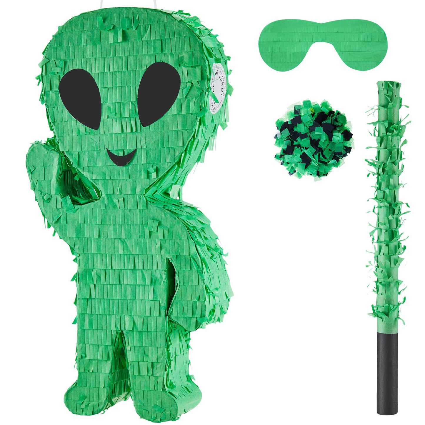 Alien Blast Party Pack - 15.7" Pinata Set with Blindfold, Stick, Confetti & Decorations. Perfect for Space Themed Birthdays & Photo Booth Fun!