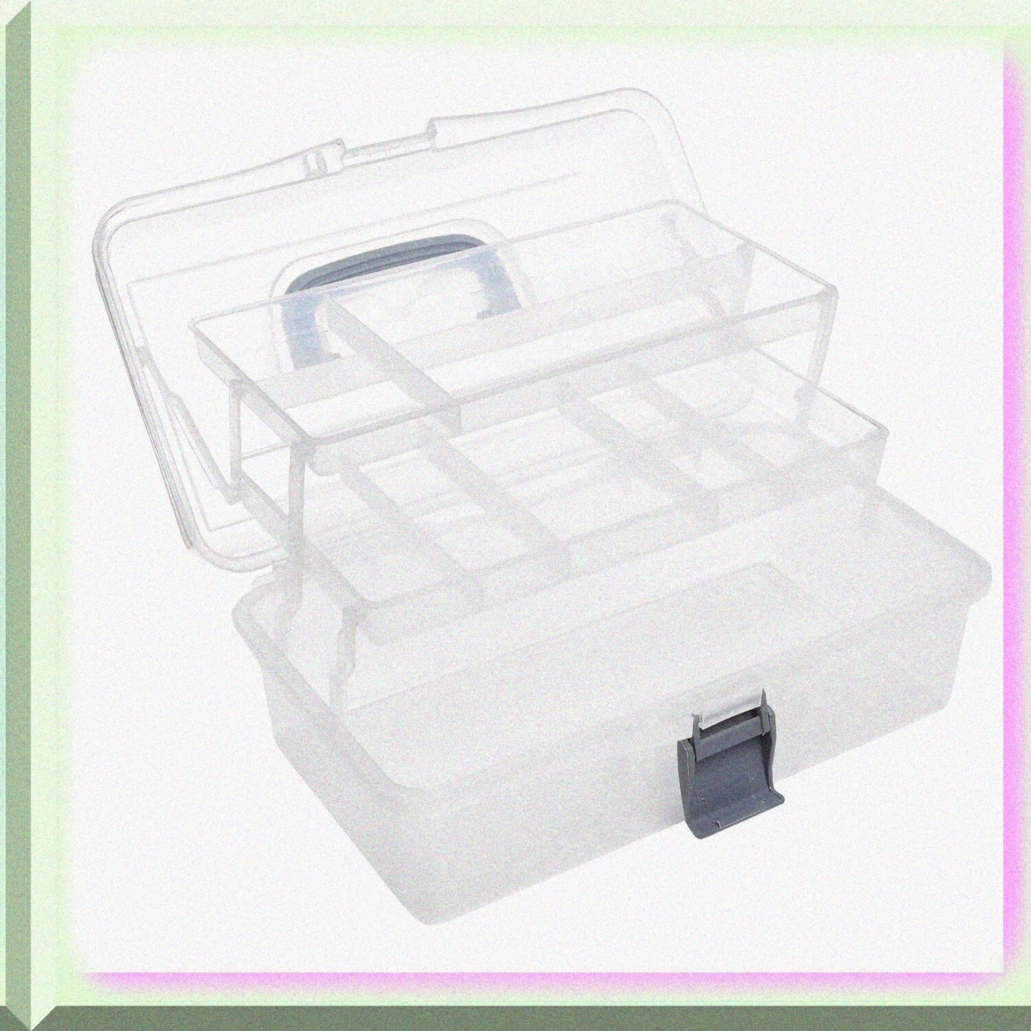 Clear Plastic 2-Tier Storage Case with Handle