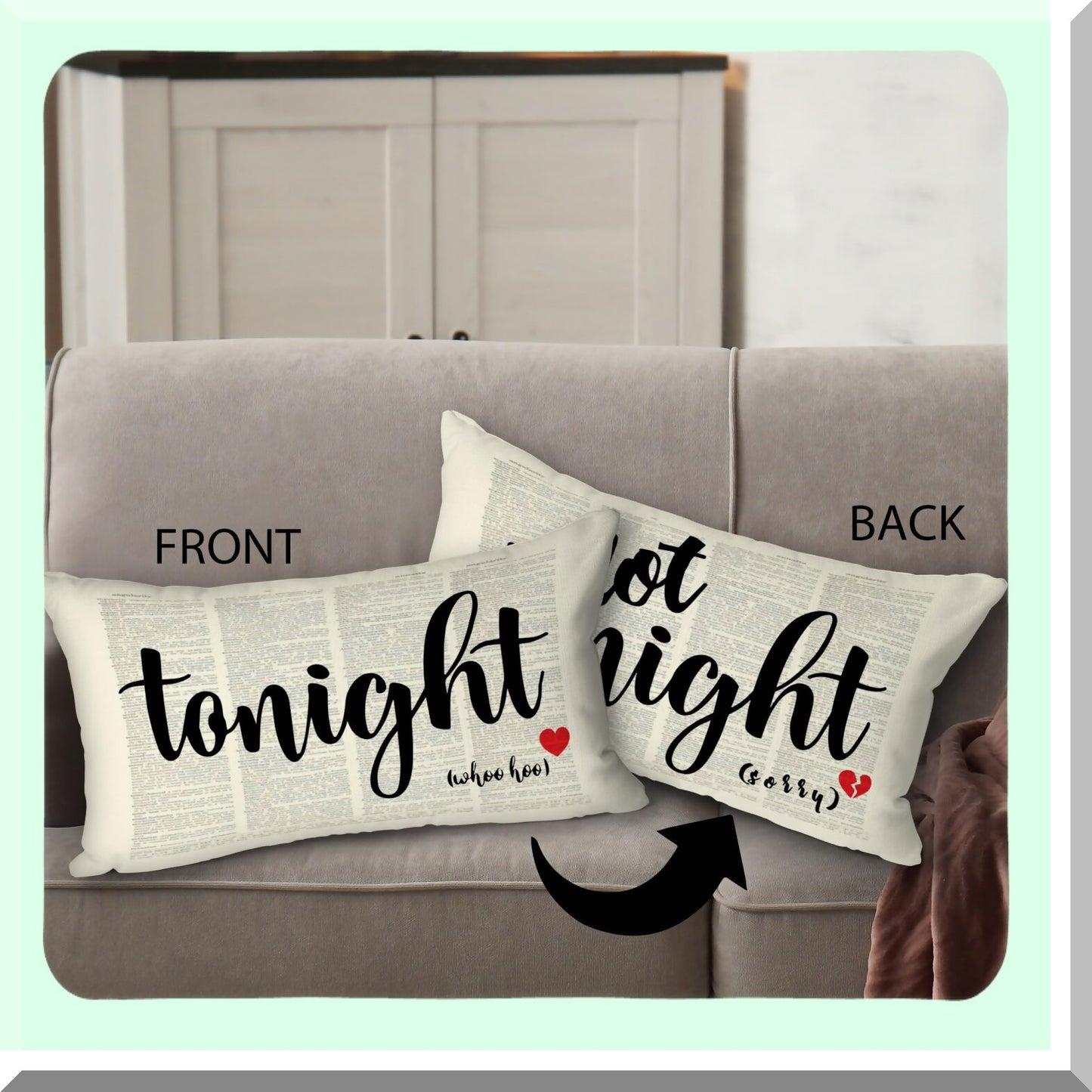 Reversible Love Nest Pillowcase - Wedding Anniversary Bridal Shower Gift - Linen Cushion Cover for Home Decor - 12x20 Inch Sofa Throw