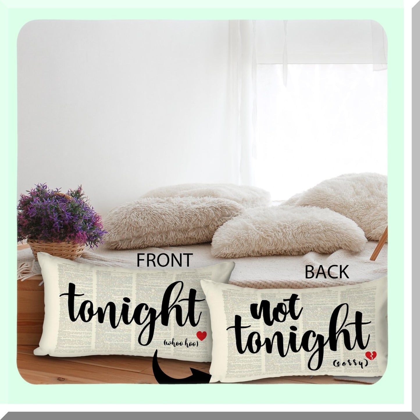 Reversible Love Nest Pillowcase - Wedding Anniversary Bridal Shower Gift - Linen Cushion Cover for Home Decor - 12x20 Inch Sofa Throw