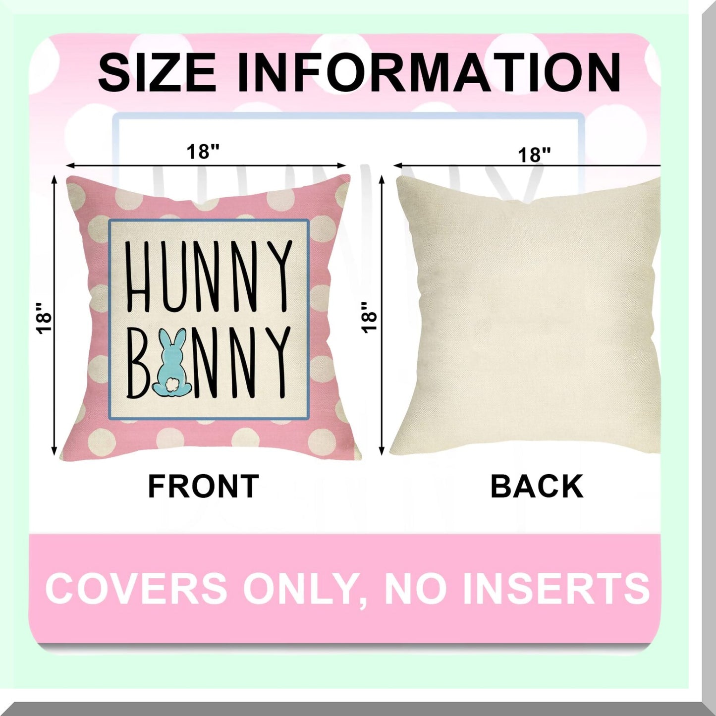 Pink Bunny Hop Decorative Pillow Covers - Set of 4, Rabbit Cushion Case for Spring Home Decor, Happy Bunny Treats Sofa Couch Throw Pillows
